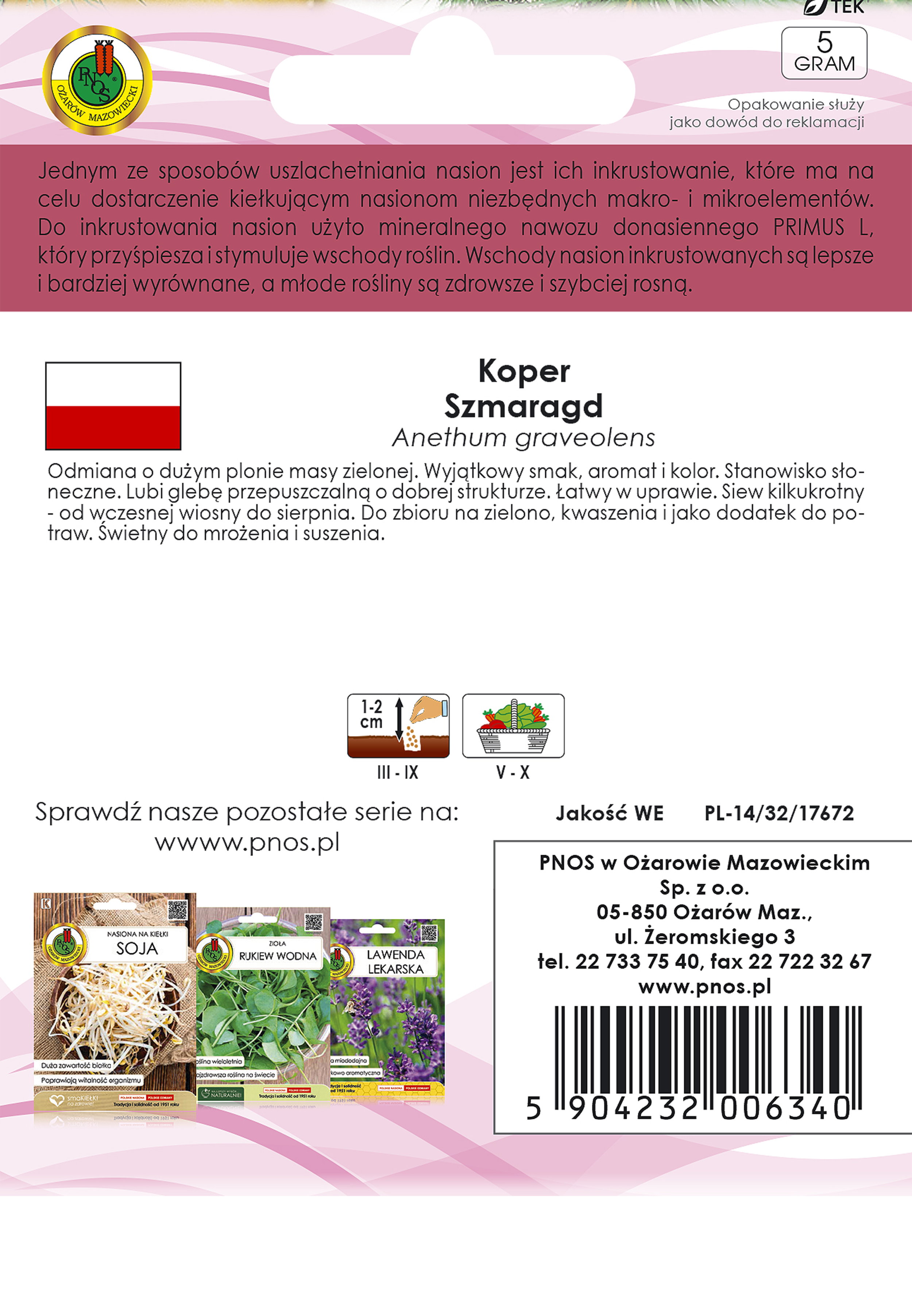 Koper ogrodowy 'Szmaragd' nasiona inkrustowane Pnos - 2