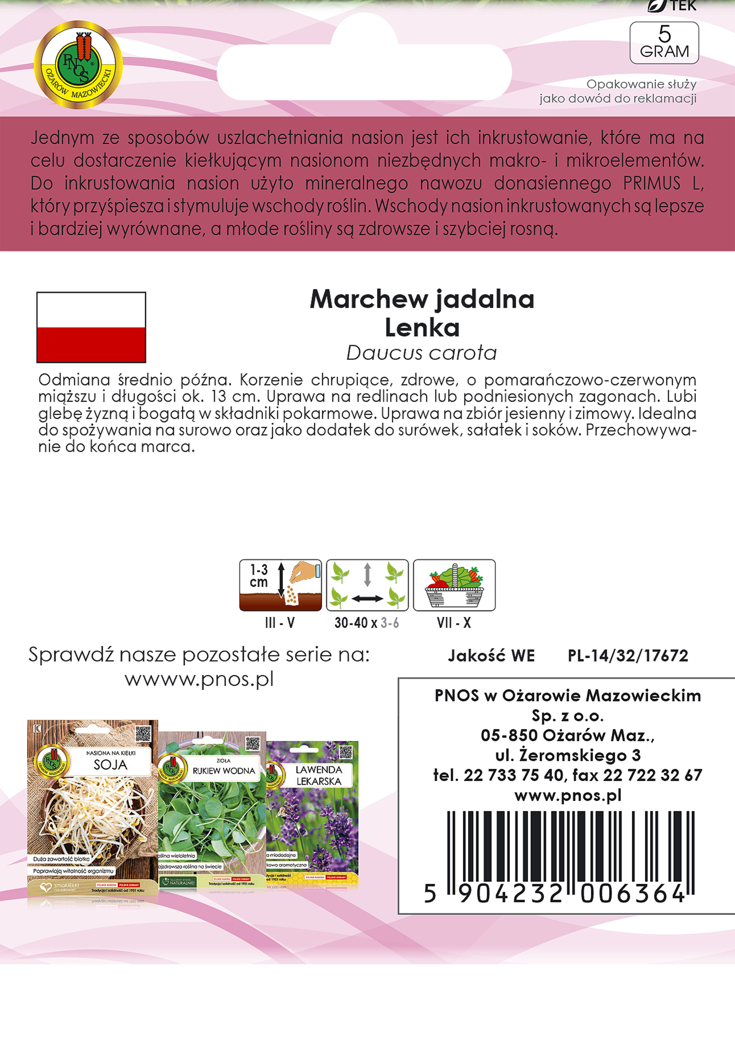 Marchew jadalna Lenka nasiona inkrustowane Pnos - 2