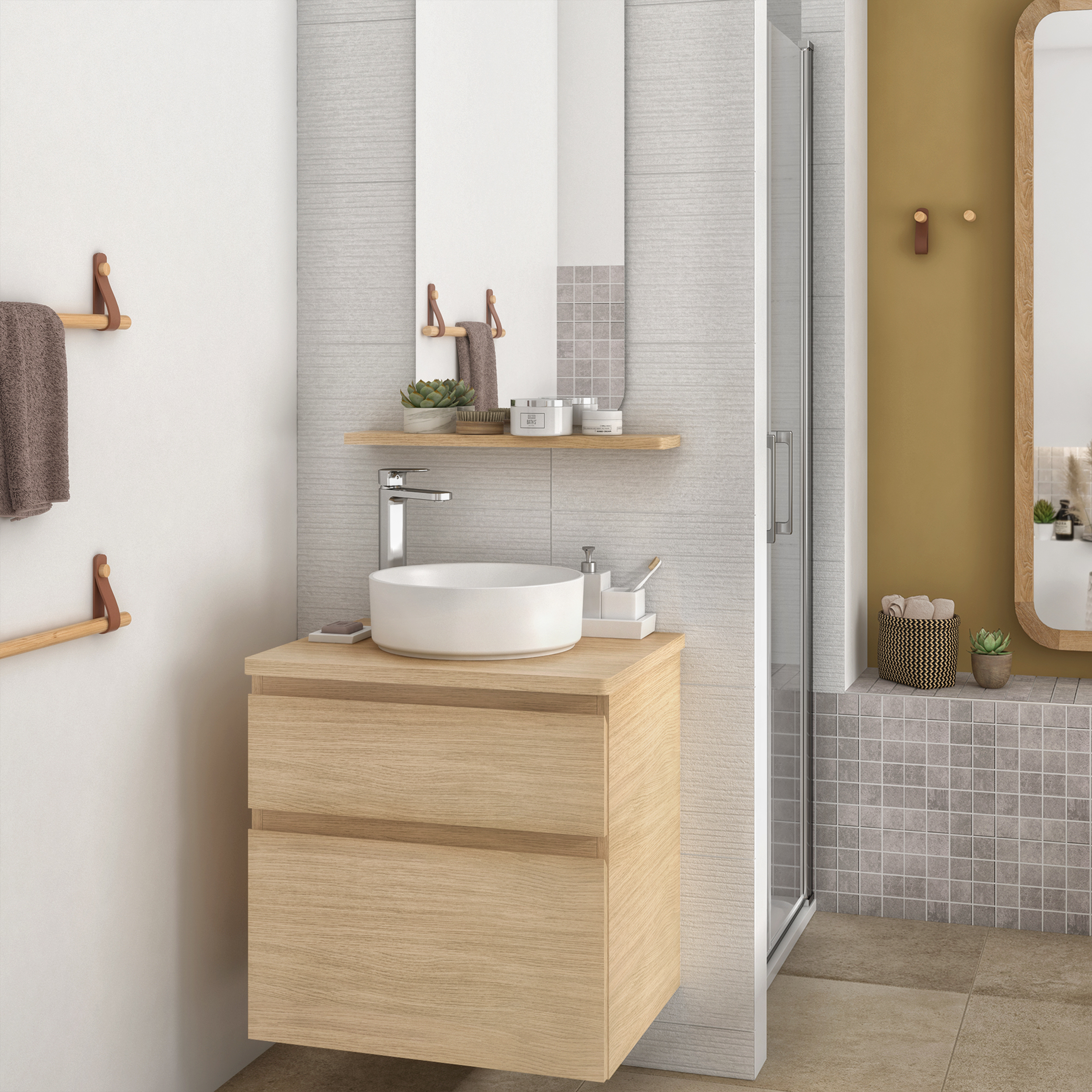 Półka łazienkowa Dąb Narural 60 x 15 x 2.5 Sensea - 2
