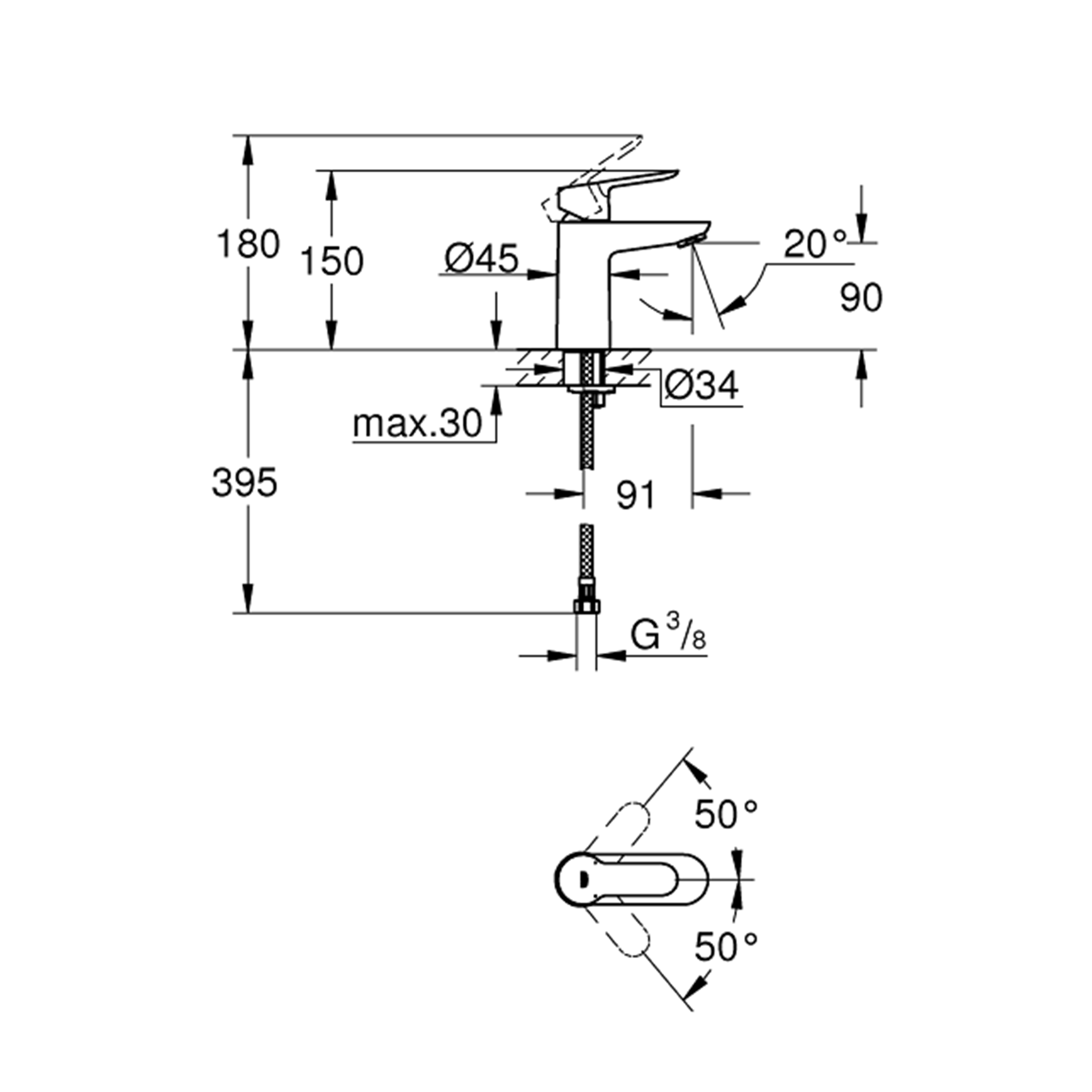 Bateria umywalkowa chrom 15 cm Start Clova Grohe - 4