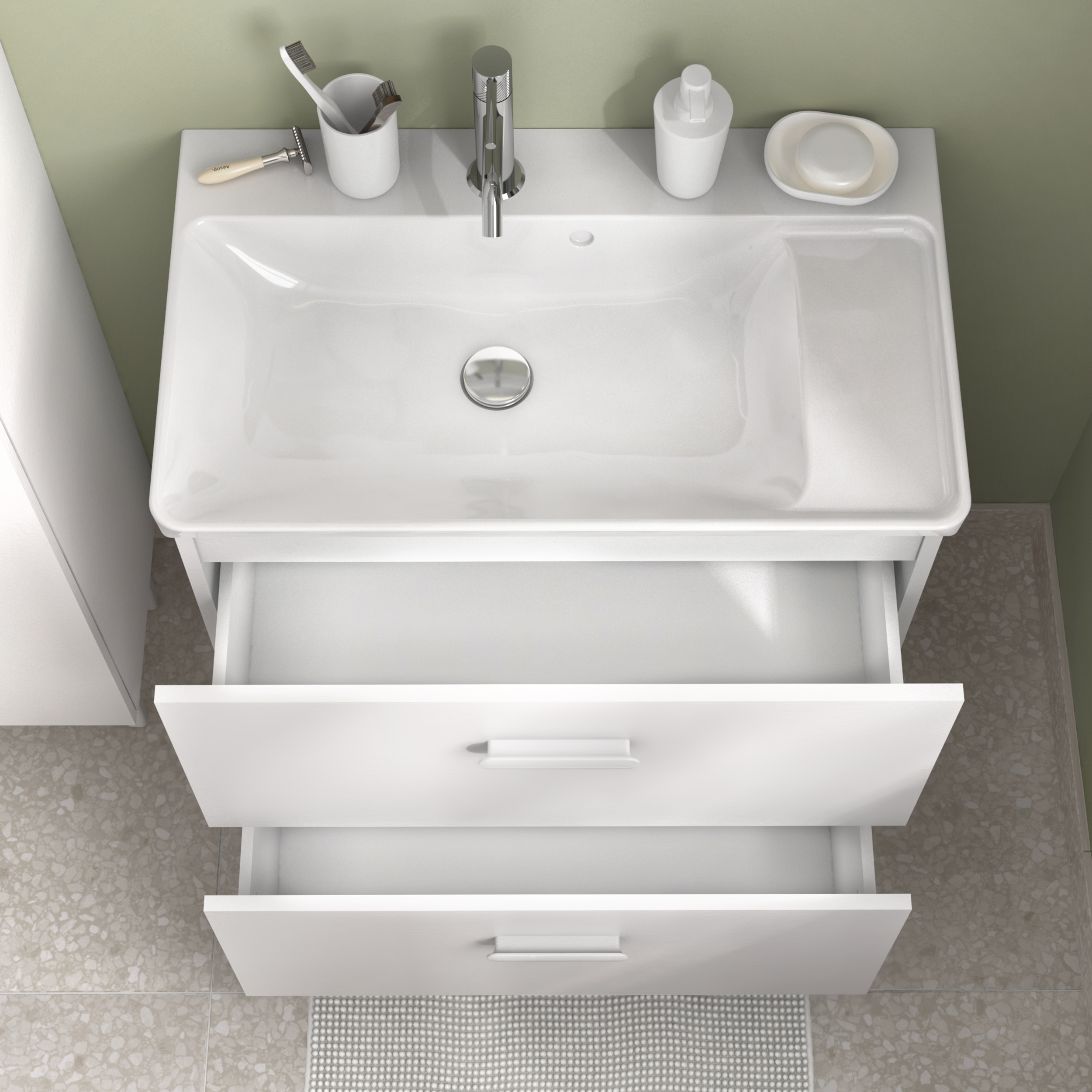Mobile da bagno a terra sotto lavabo L 70 x H 80 x P 40 cm bianco laminato opaco, 2 cassetti SENSEA Easy - 4