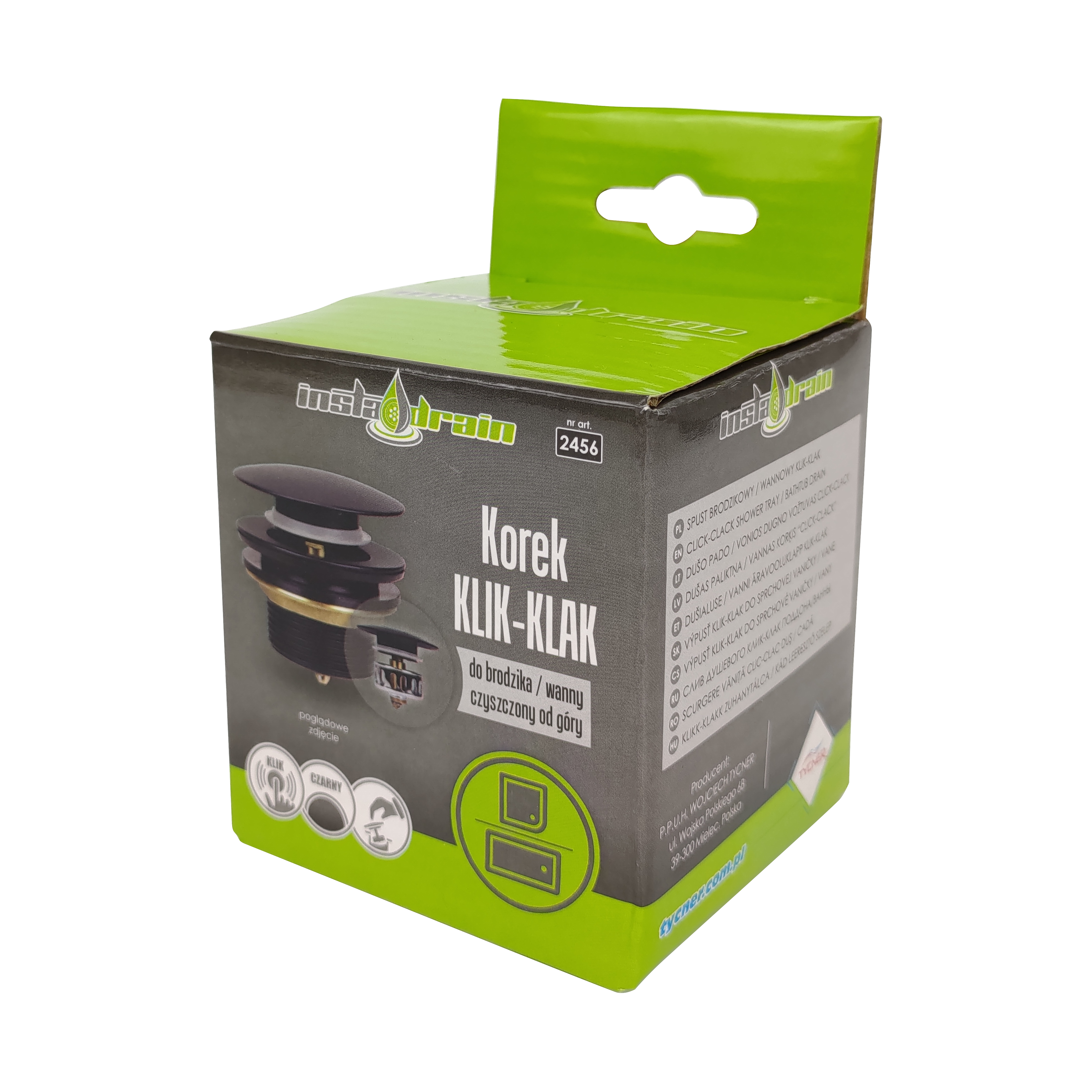 Korek wannowy/brodzikowy KLIK-KLAK czarny mat INSTADREIN TYCNER - 2