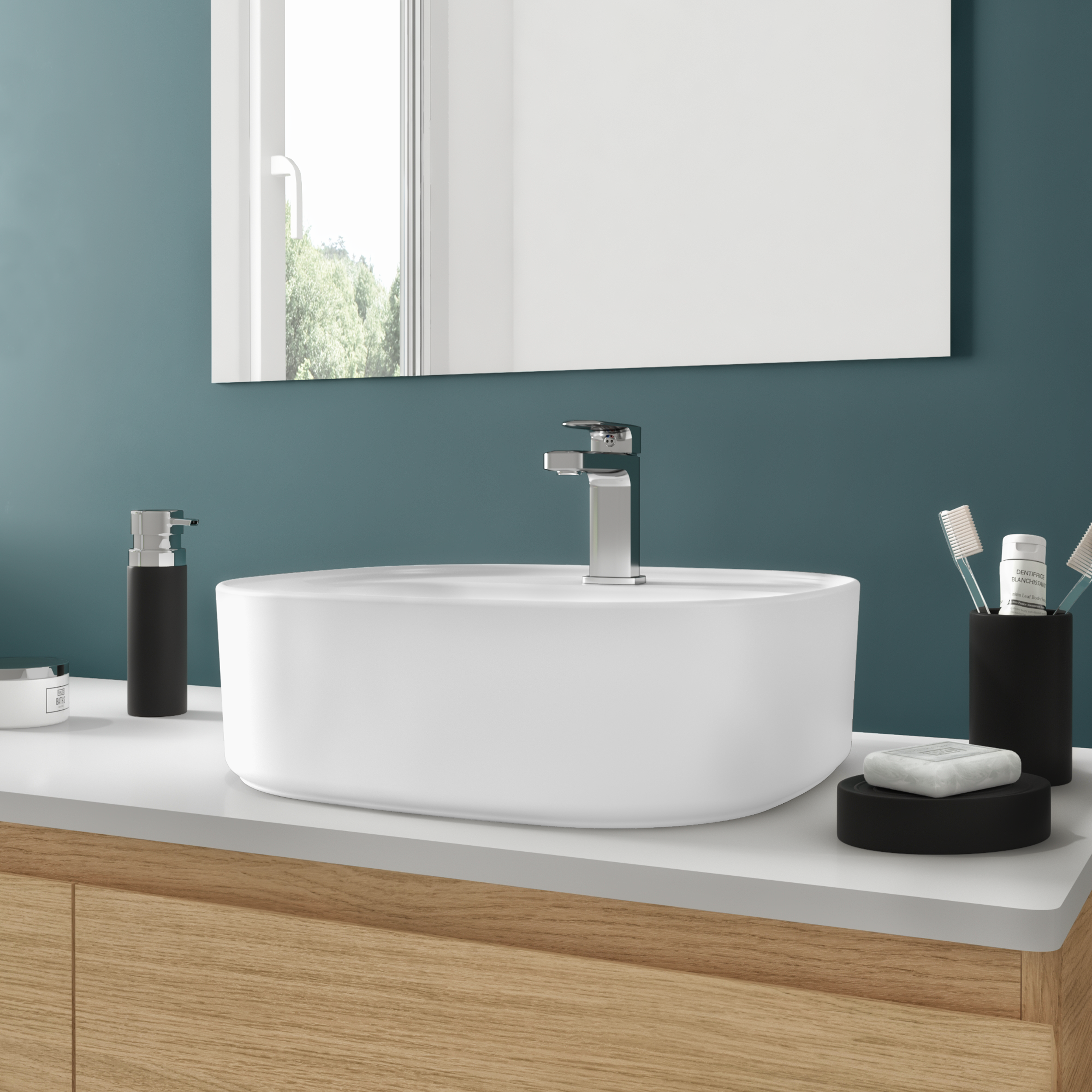 Lavabo da appoggio SENSEA rettangolare in ceramica L 42.9 x H 16 x P 39.7 cm bianco lucido piletta non inclusa - 3