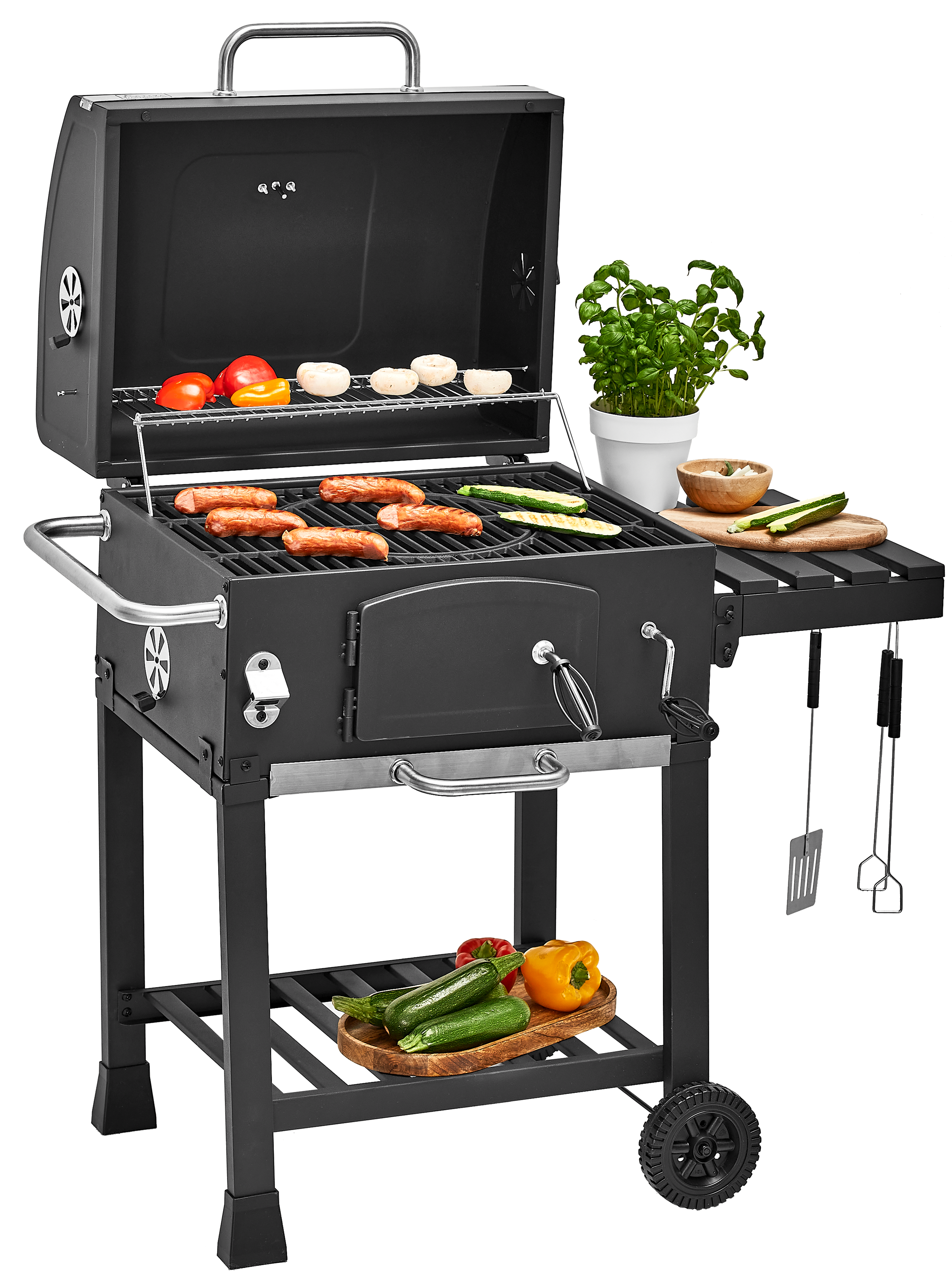 Grill węglowy na wózku Angular XL żeliwny ruszt + pokrowiec gratis Activa - 15