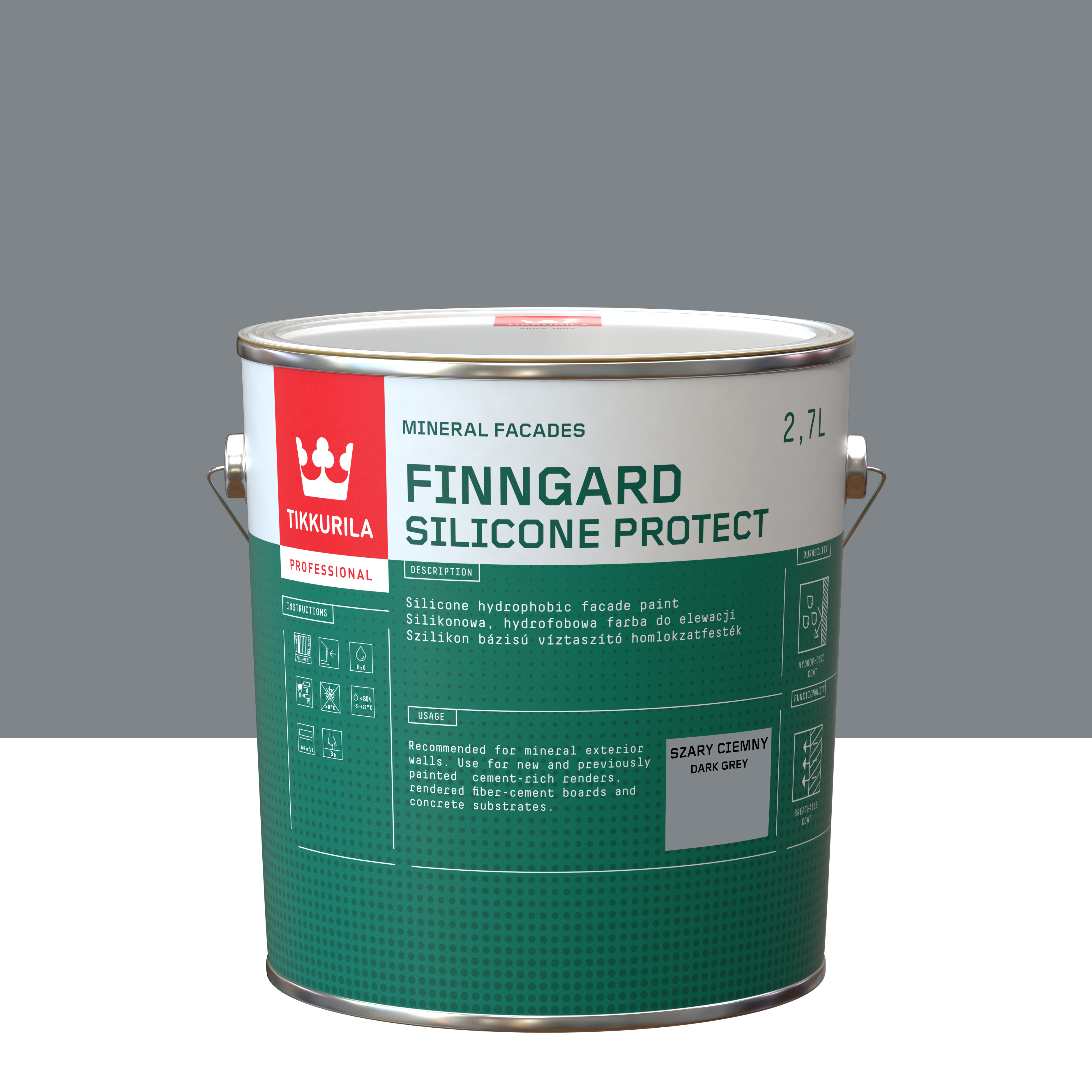 Farba silikonowa do elewacji 2.7 l Szary ciemny Tikkurila