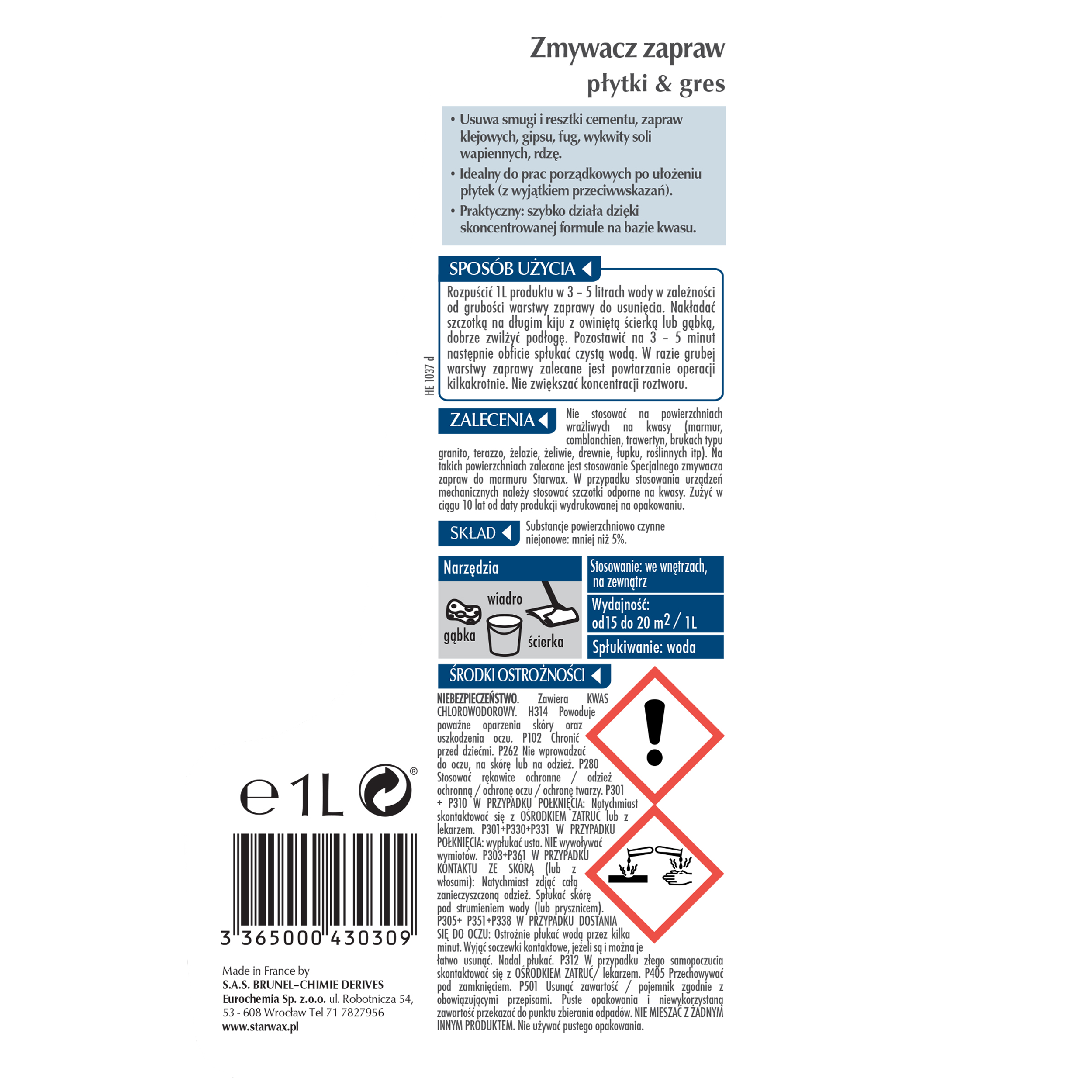 Zmywacz zaprawy cementowej 1 l STARWAX - 2