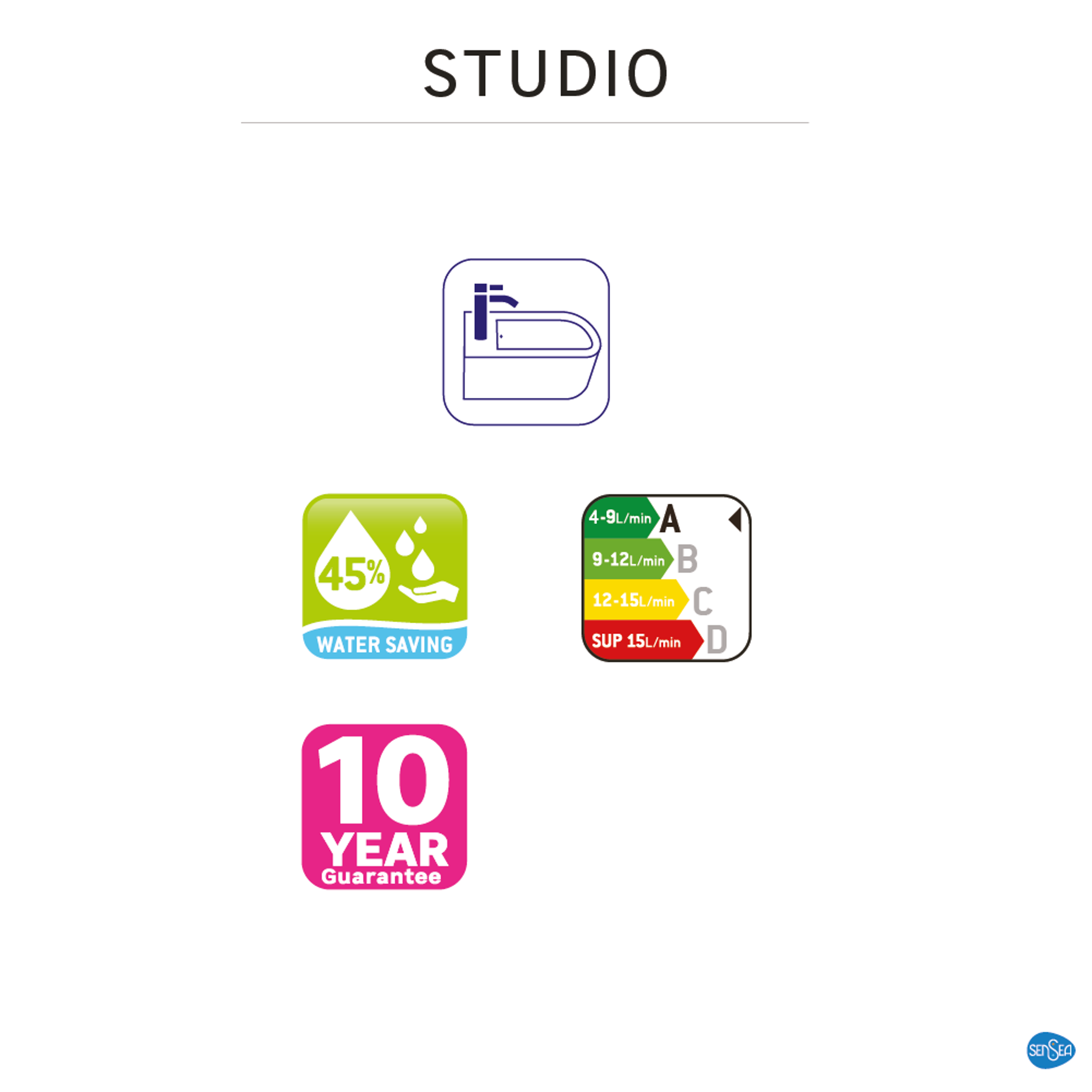 Grifo monomando de bidé SENSEA Studio negro brillo. Apertura en frío. Antical. Latón - 15