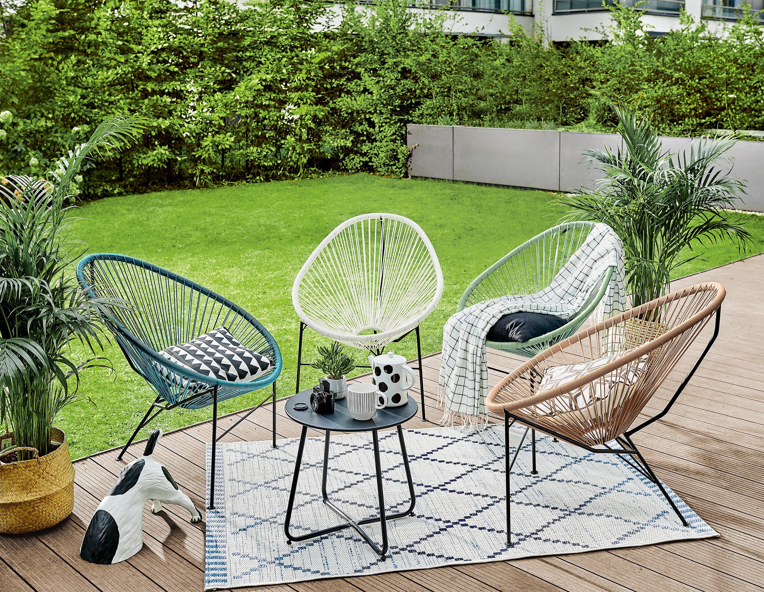 Sedia da giardino in acciaio blu Acapulco, seduta in rattan sintetico blu - 3