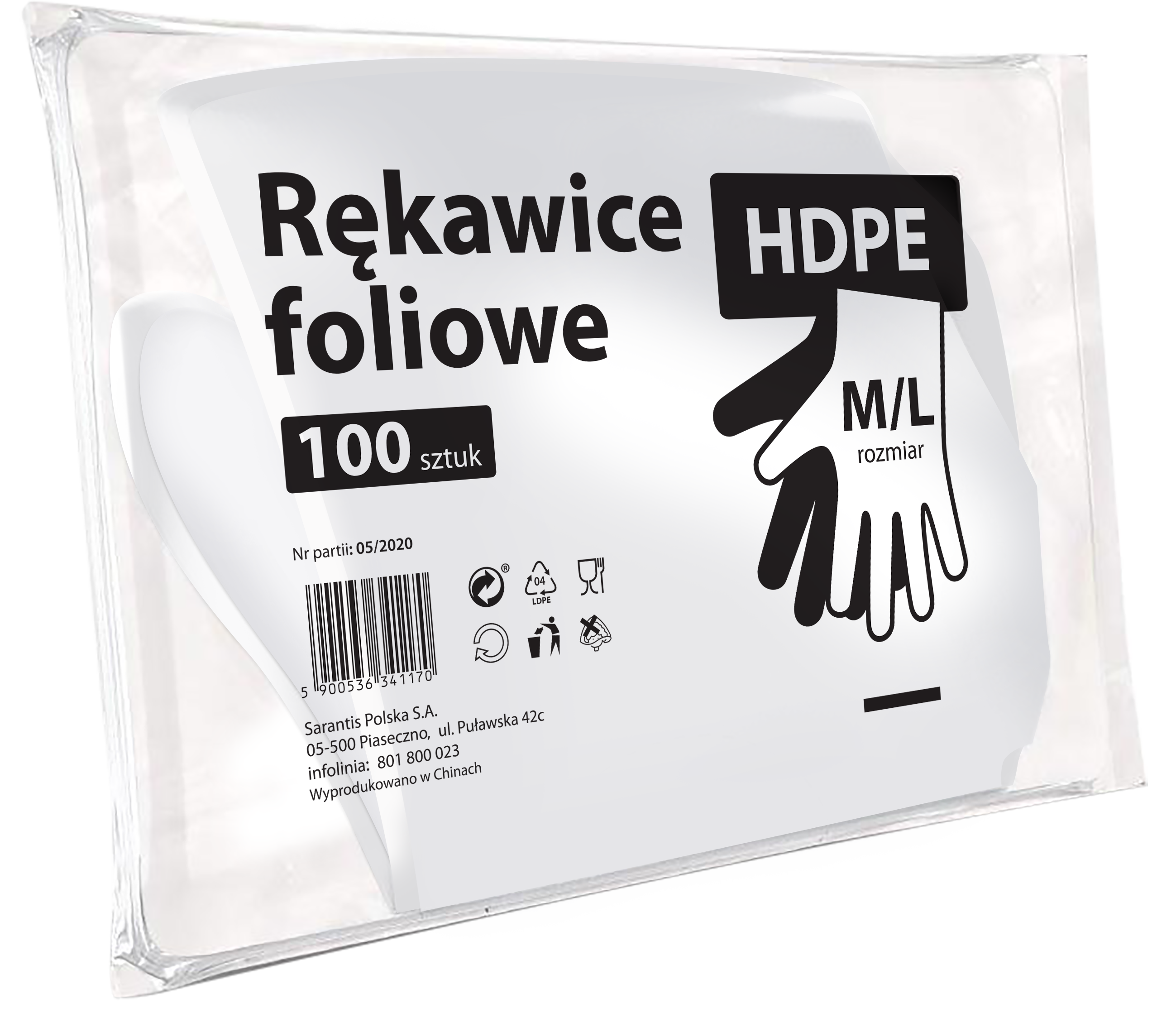 Rękawice ochronne foliowe 100 szt. r. M / L HDPE