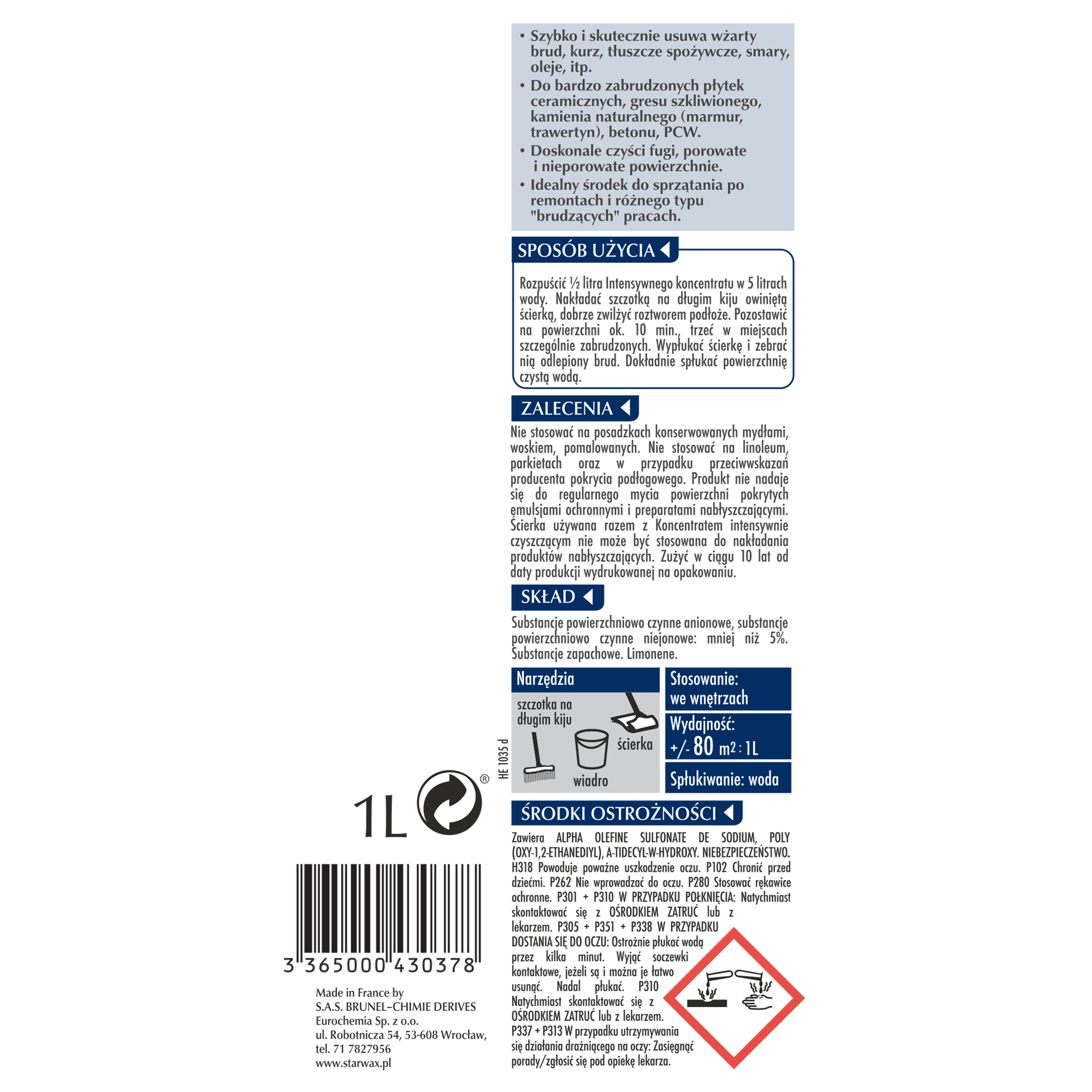Koncentrat czyszczący intensywny PŁYTKI & GRES 1 l STARWAX - 2