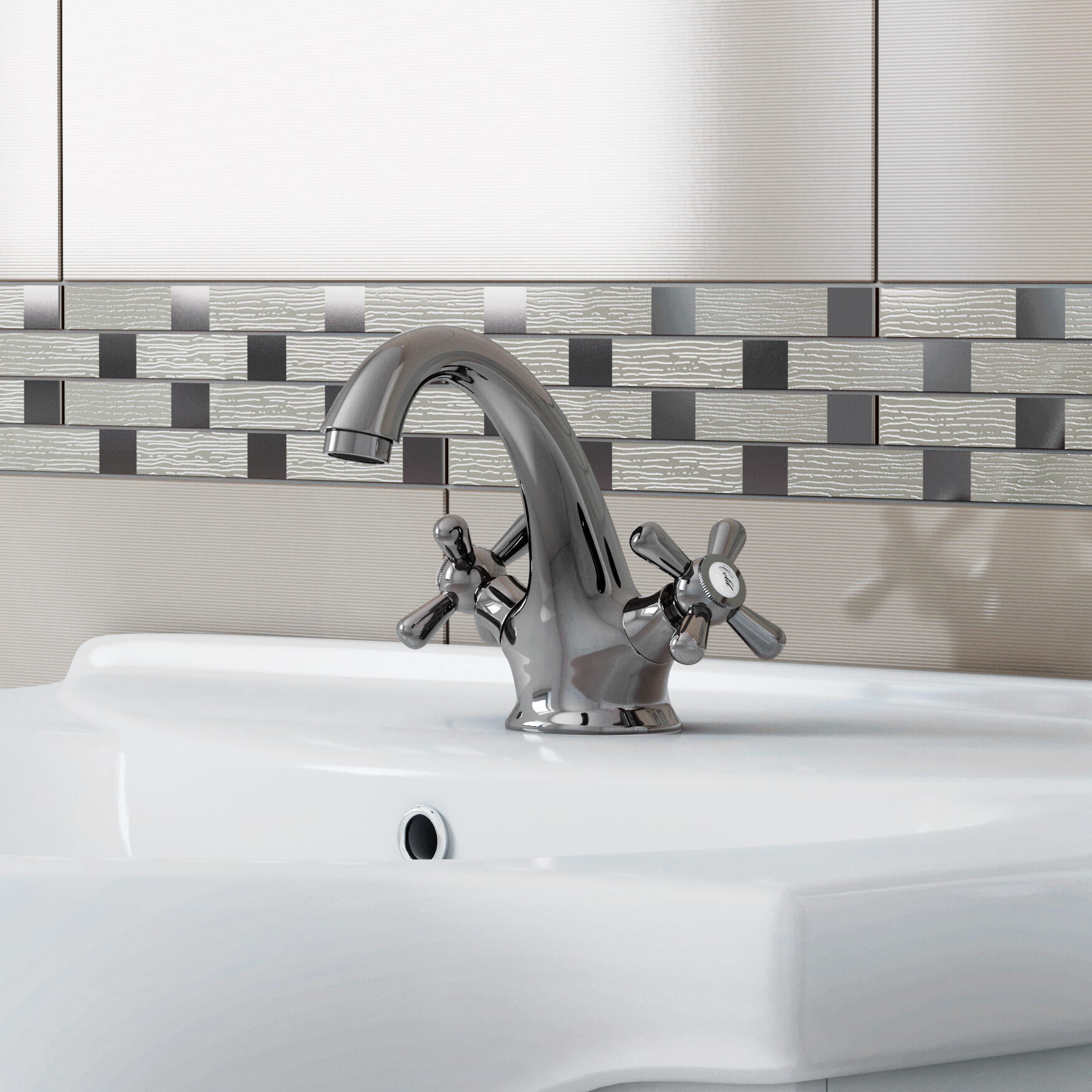 Mobile bagno sospeso con lavabo e illuminazione L 56 x H 70 x P 42.5 cm bianco lucido, 2 ante per vasca centrale Ginevra - 4