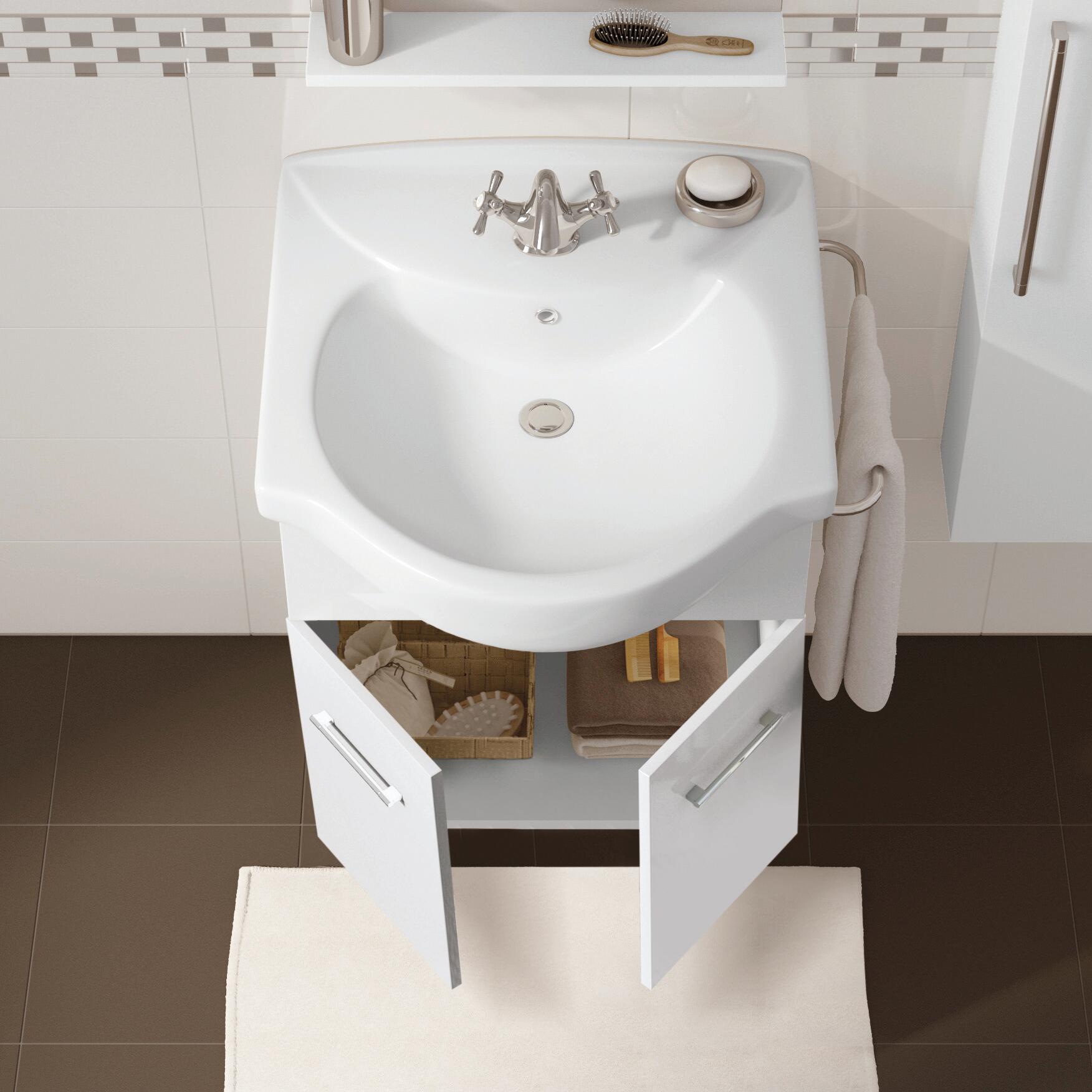 Mobile bagno sospeso con lavabo e illuminazione L 56 x H 70 x P 42.5 cm bianco lucido, 2 ante per vasca centrale Ginevra - 3
