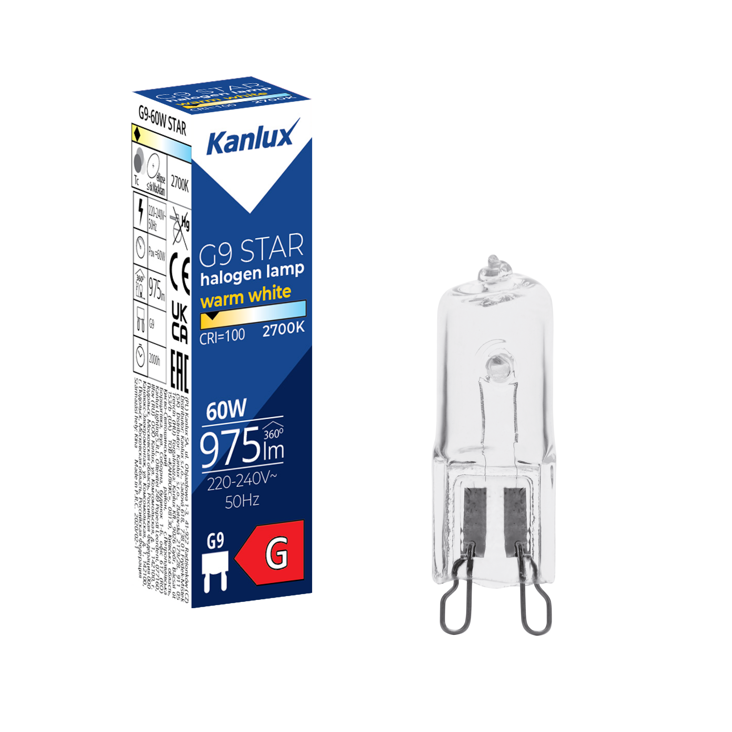 Żarówka halogenowa G9 60 W 975 lm ciepła Kanlux