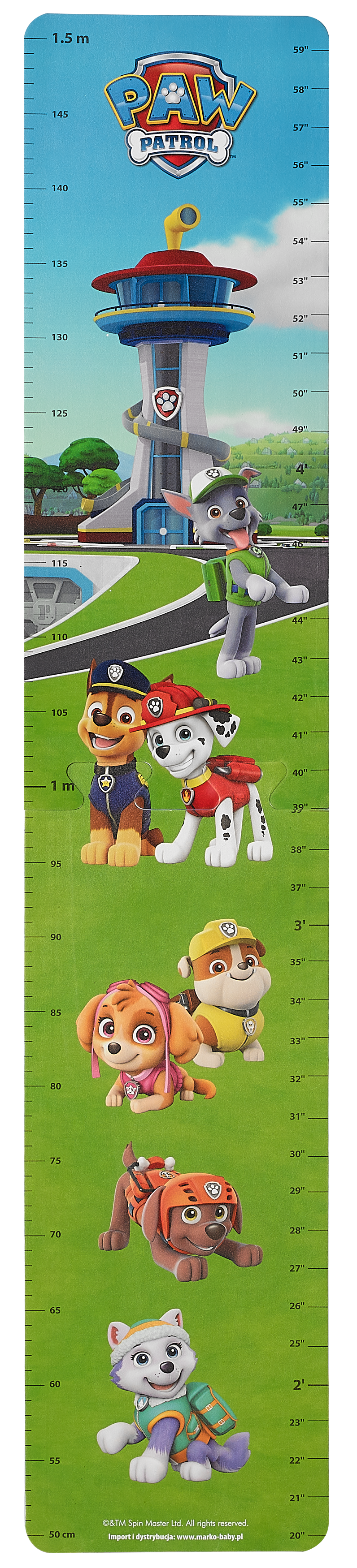 Naklejka dla dzieci Miarka wzrostu Psi Patrol 20 x 50 cm