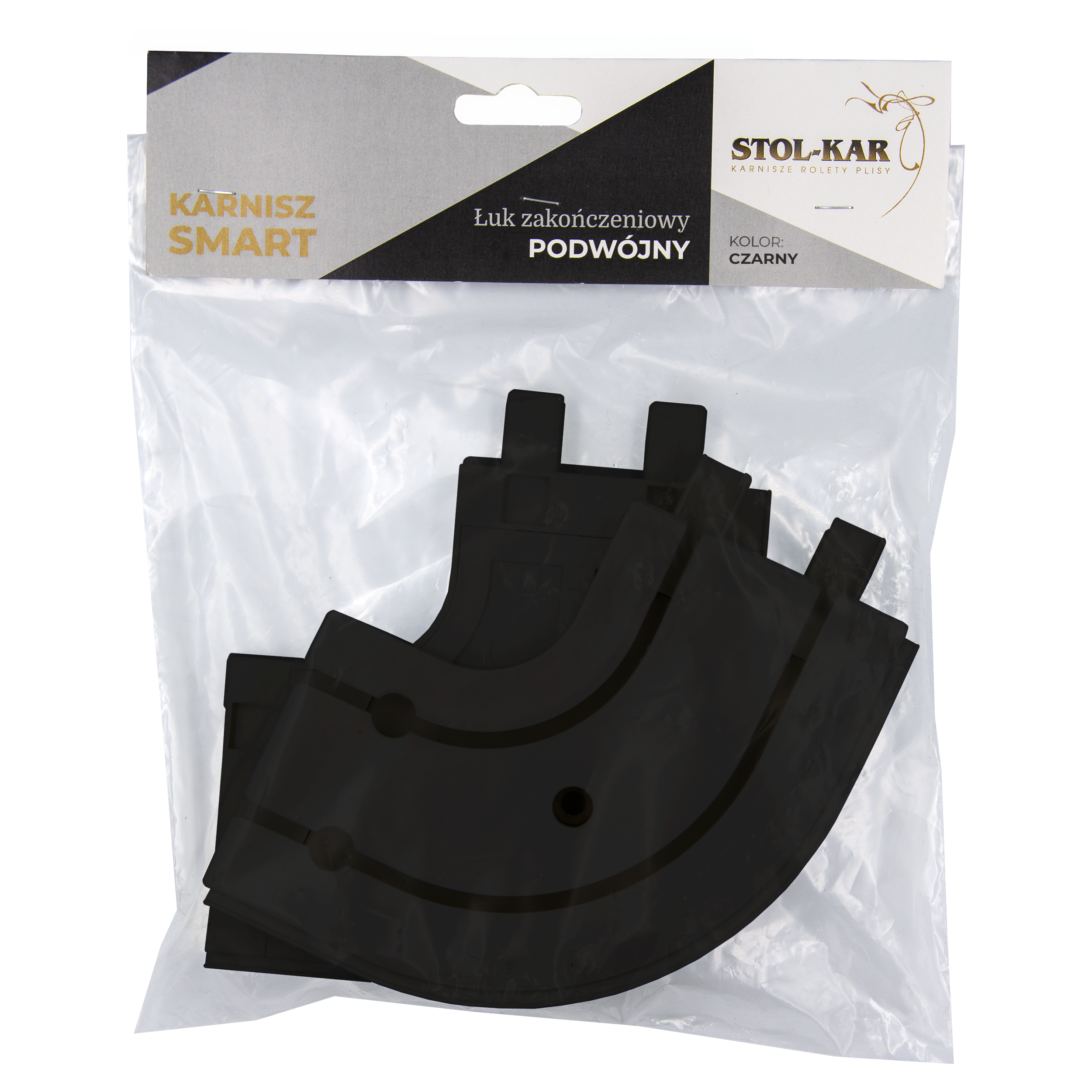 Łuk zewnętrzny zakończeniowy 2 szt. lewy i prawy do szyny sufitowej 2-torowej 25 cm czarny - 3