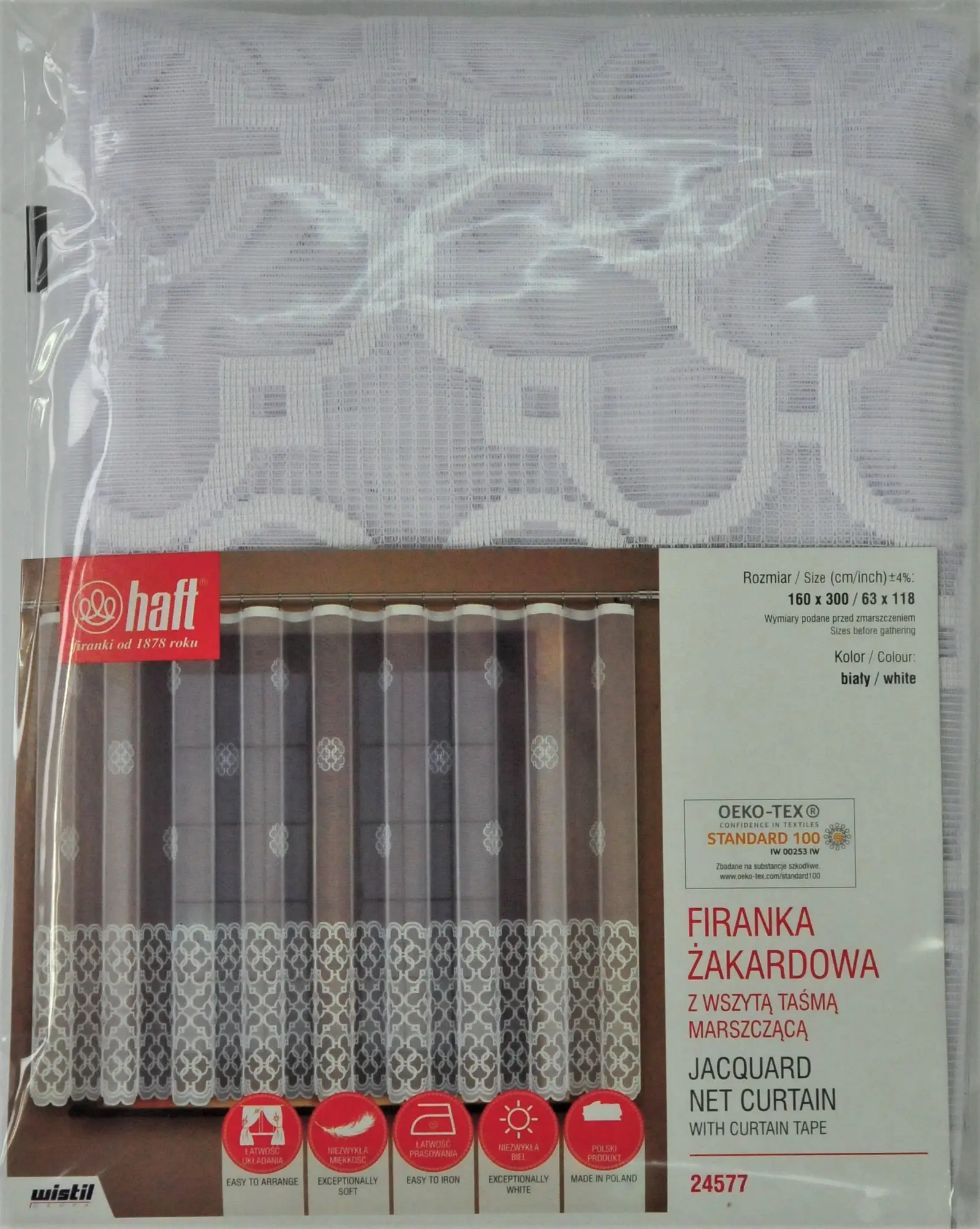 Firana dekoracyjna 160 x 300 cm biała na taśmie - 3