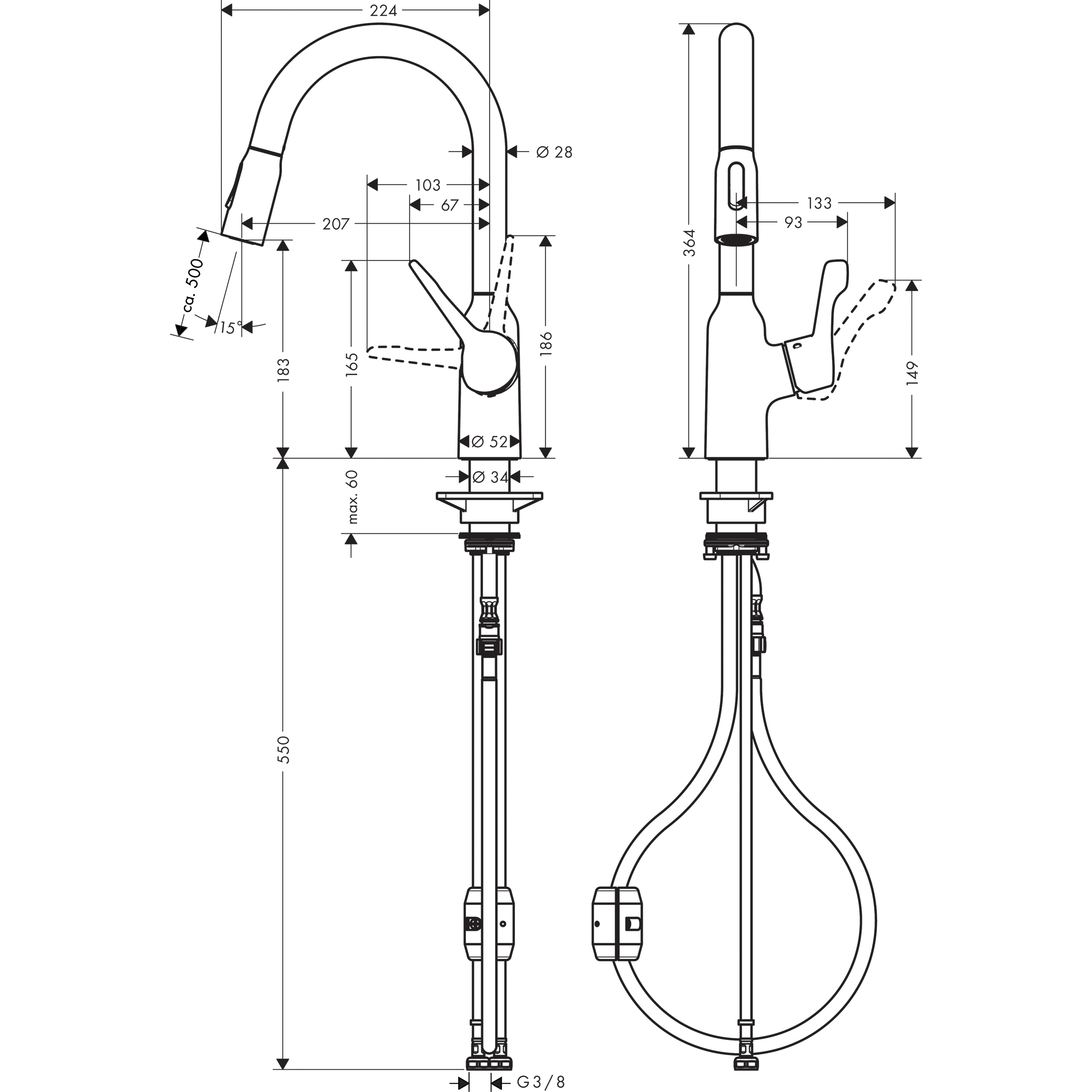 Bateria kuchenna Focus M43-180 chrom wylewka U 34 cm Hansgrohe - 3
