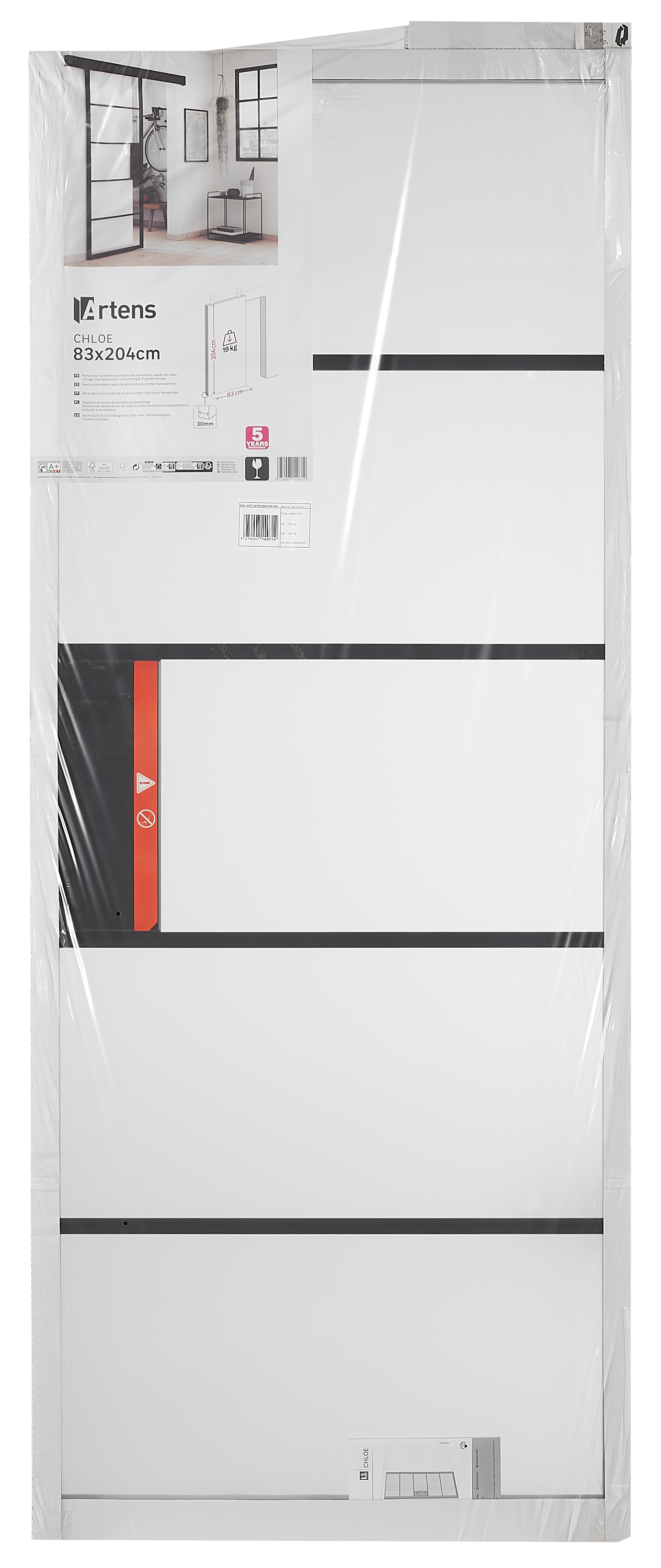 Puerta de interior corredera con cristal incluido Artens Chloe negro acabado lacado anchura 83cm - 4