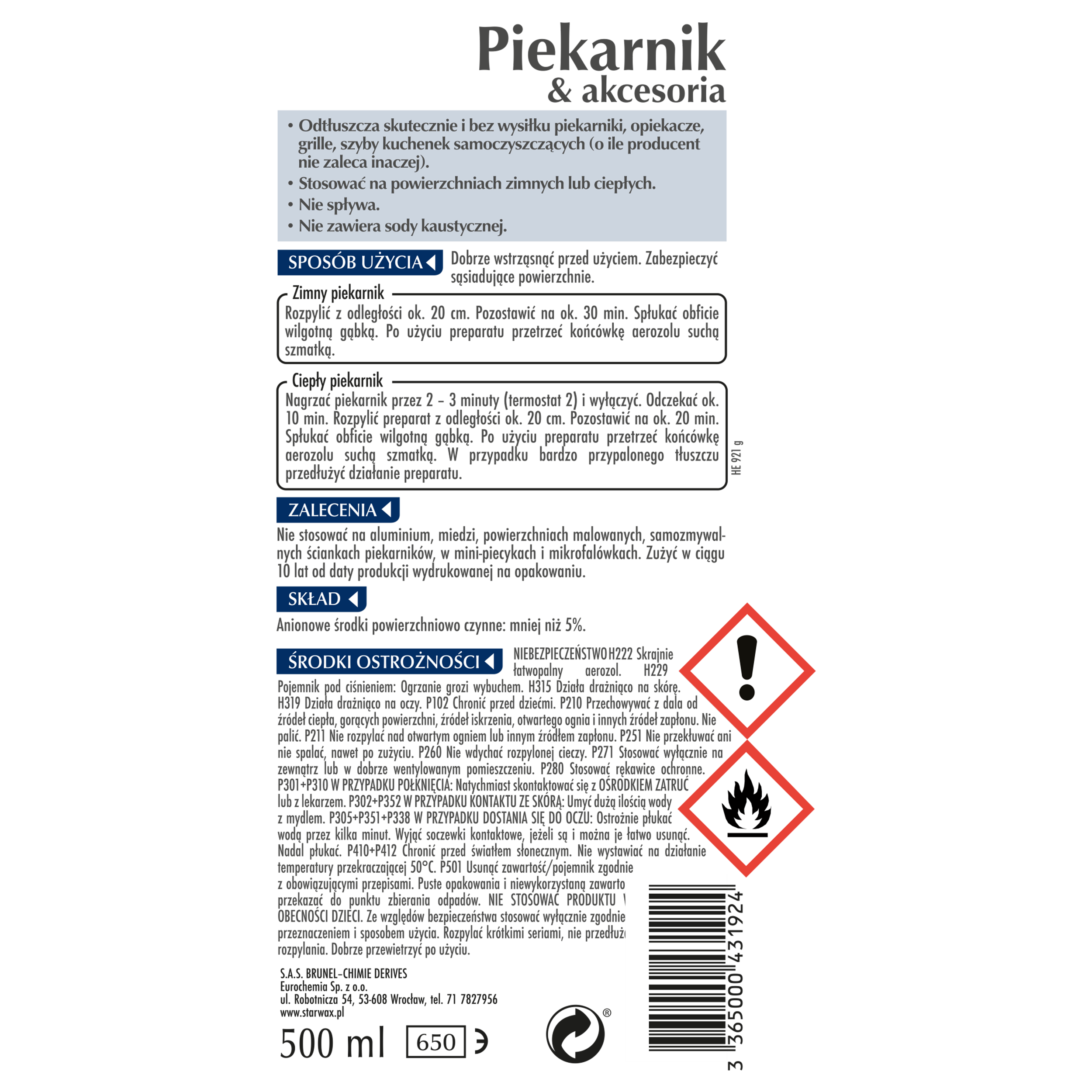 Środek do czyszczenia KUCHNIA piekarnik & akcesoria 0.5 l aerozol STARWAX - 3