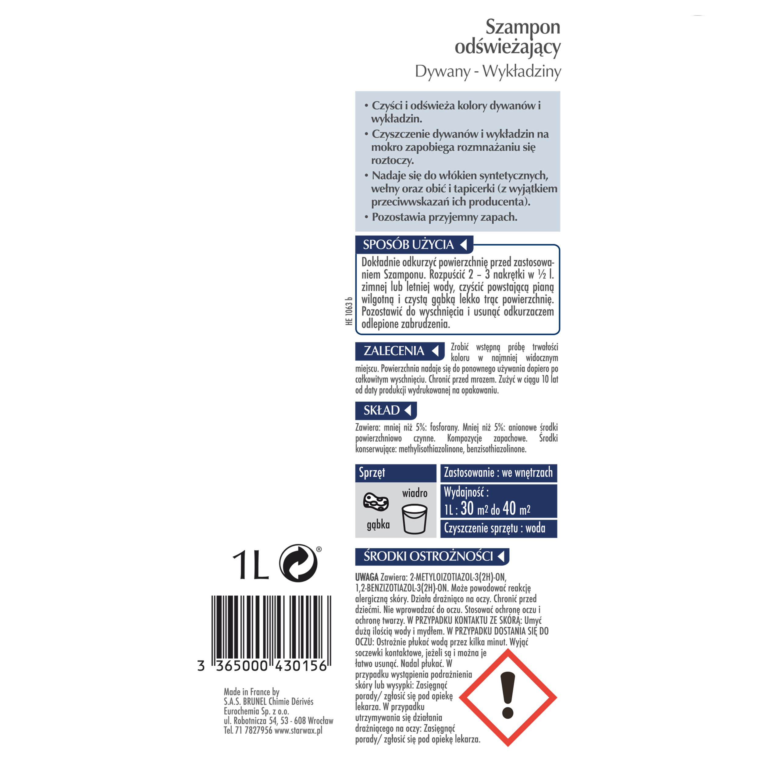 Szampon odświeżający DYWANY I WYKŁADZINY 1 l STARWAX - 2