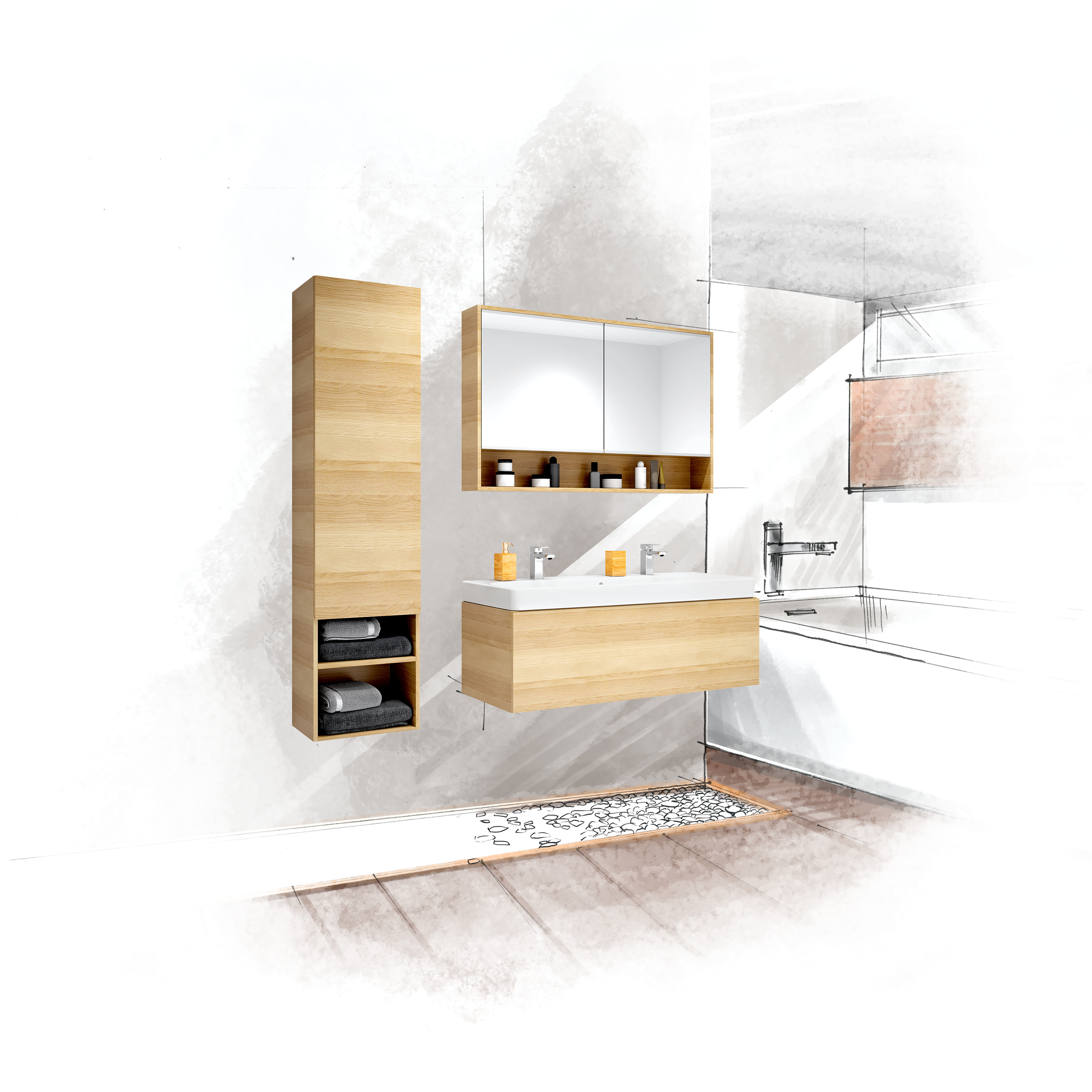 Mobile da bagno sospeso sotto lavabo L 120 x H 41 x P 48 cm rovere opaco, 1 cassetto SENSEA Base - 2