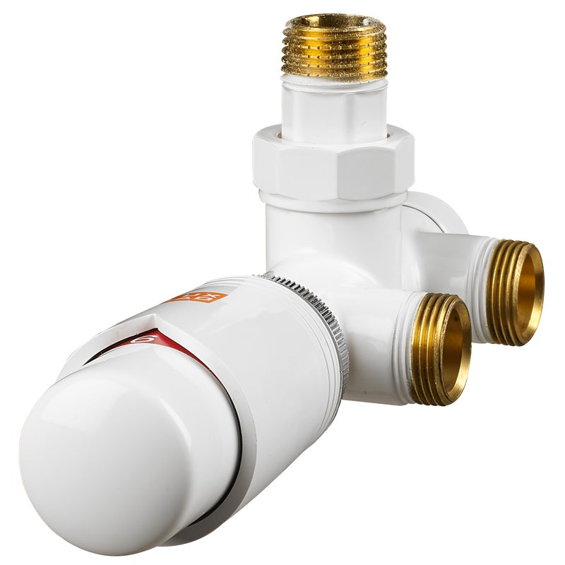 Zespolony zawór 1-otworowy KĄTOWY biały LUXRAD