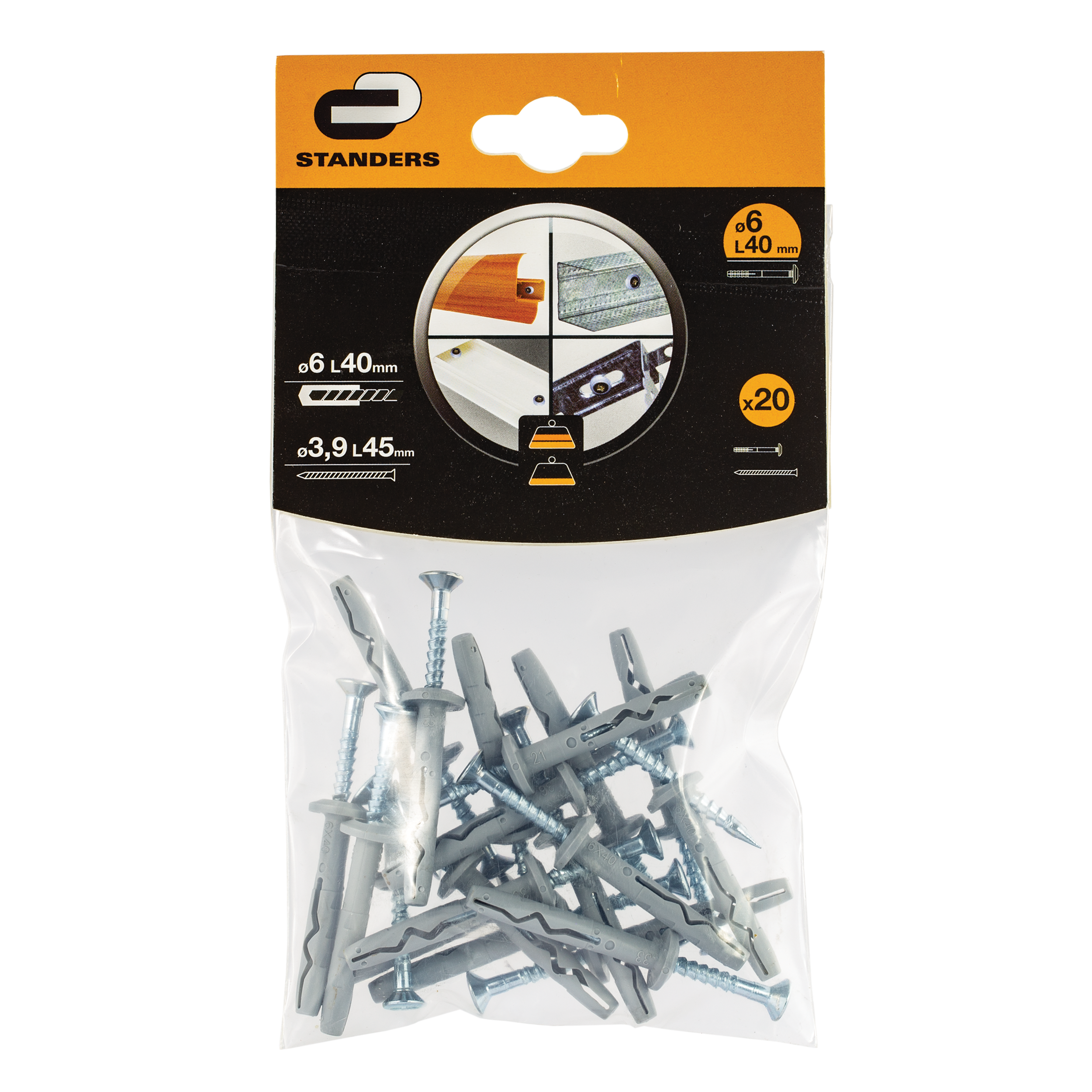 Zestaw kołków do montażu korytek 6 x 40 mm 20 szt. Standers