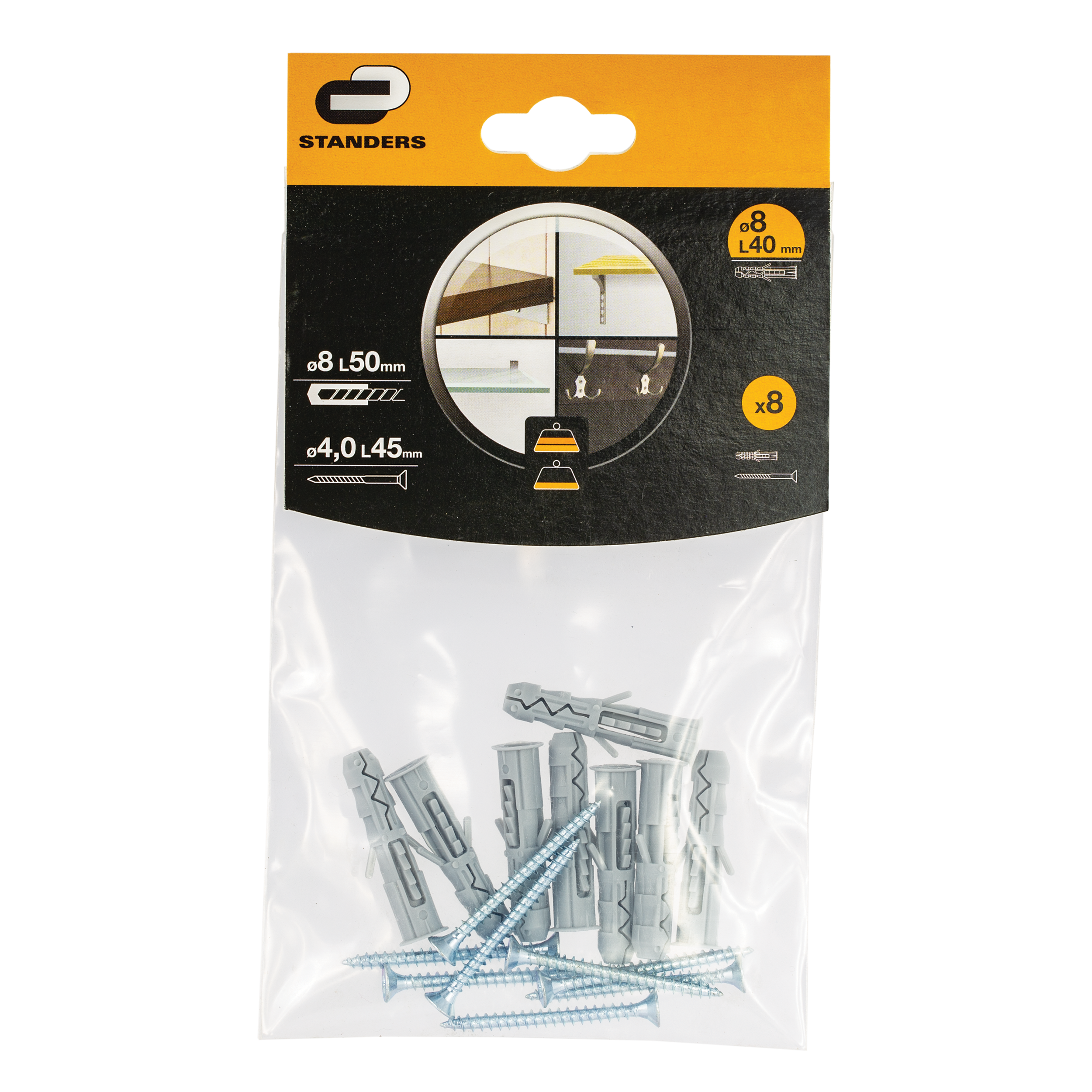 Zestaw kołków do montażu lekkich półek 8 x 40 mm Standers - 2