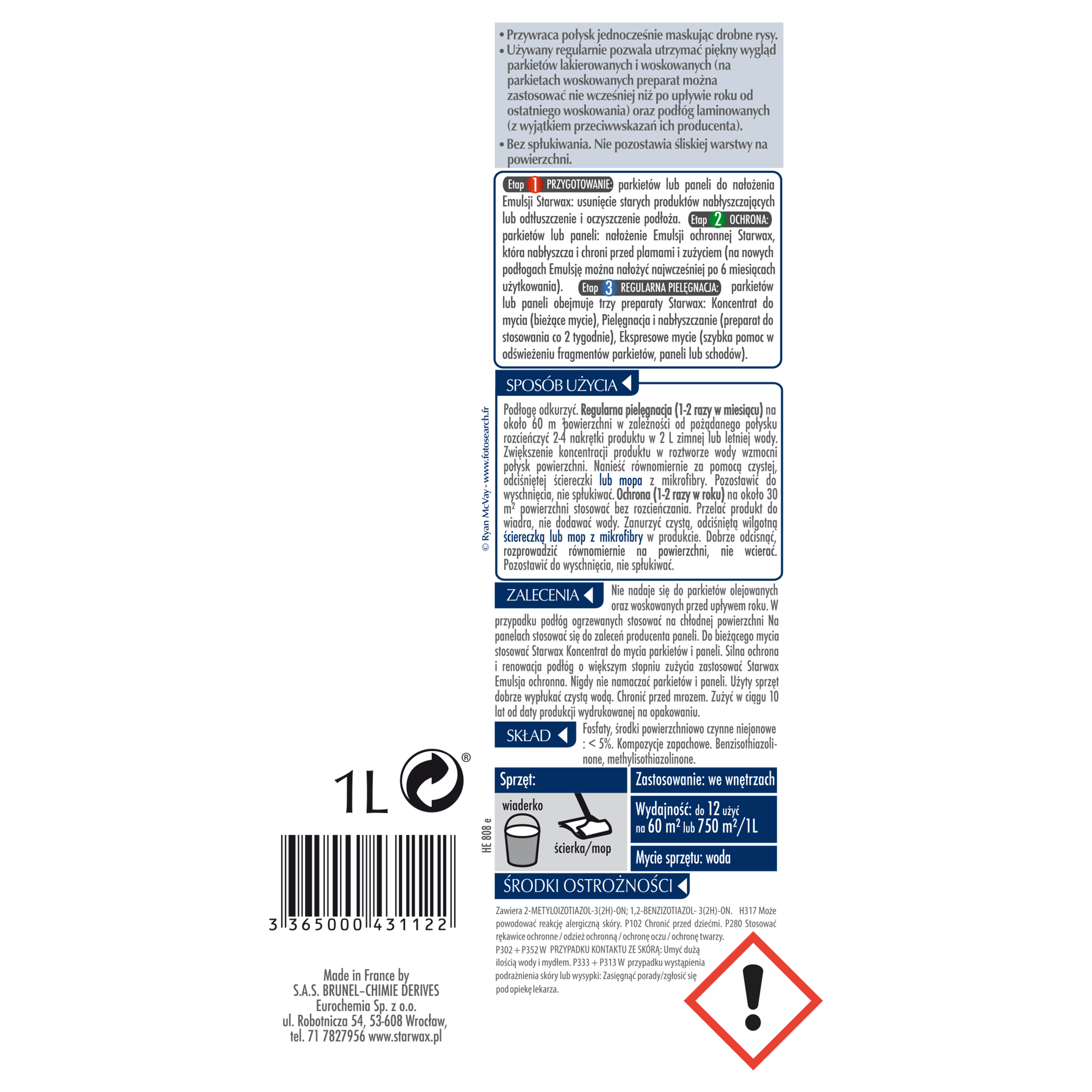 Środek pielęgnujący i nabłyszczający PARKIETY & PANELE 1 l STARWAX - 4