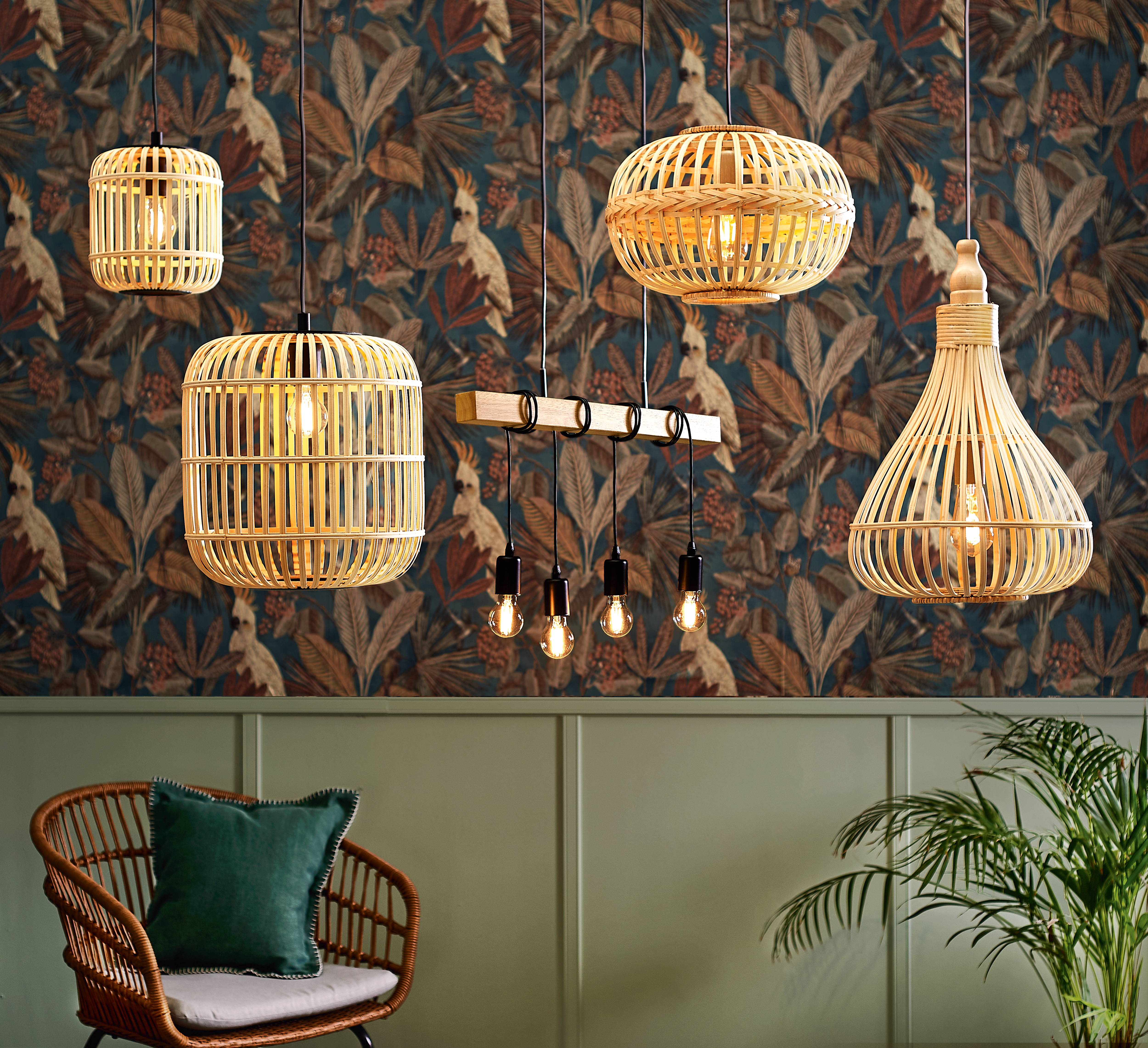 Lámpara de techo colgante de madera marrón 1 luz E27 Amsfield Ø38 - 14