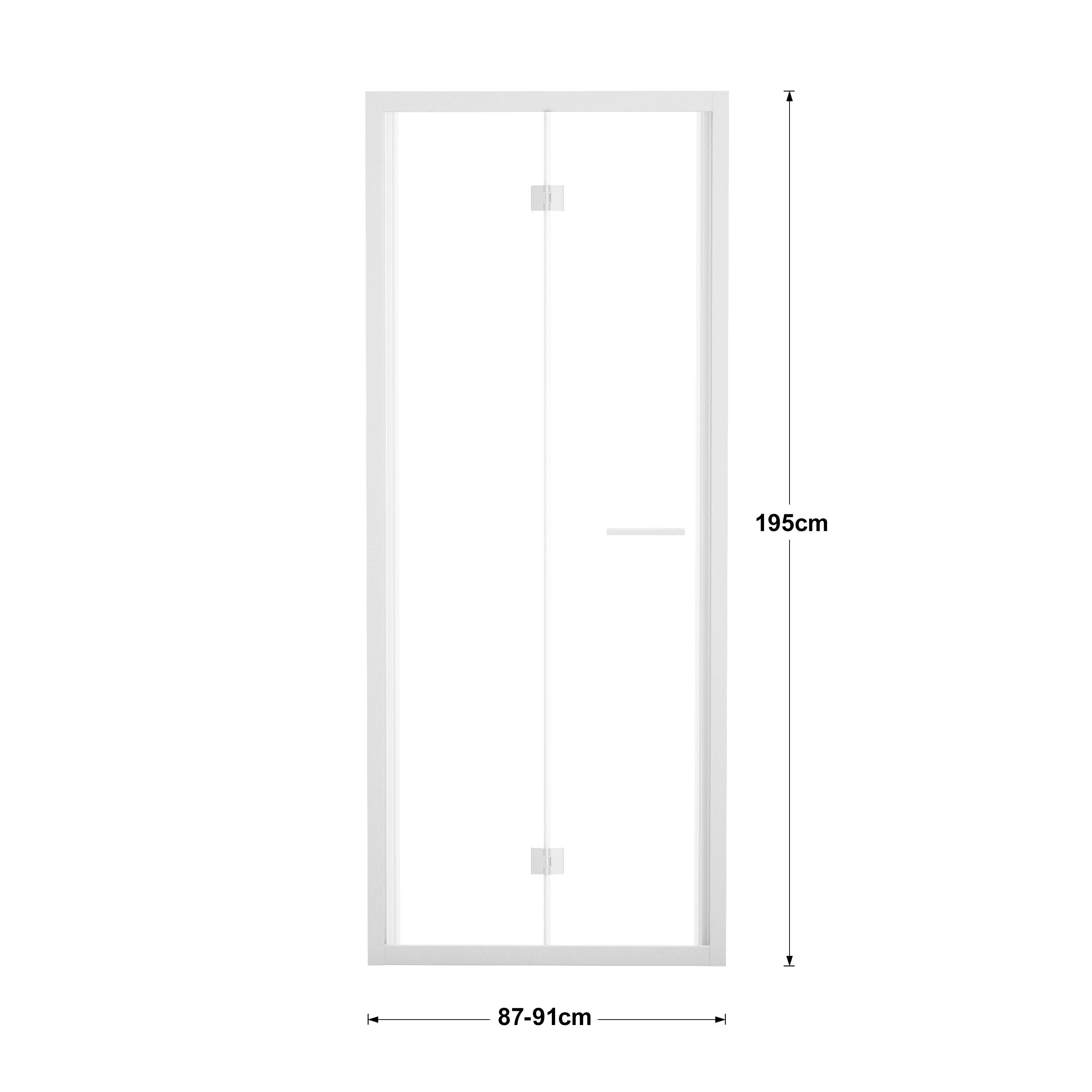 Porta doccia pieghevole L 87-91 cm x H 195 cm per nicchia in vetro trasparente SP. 6 mm, profilo opaco bianco, serie Record - 5