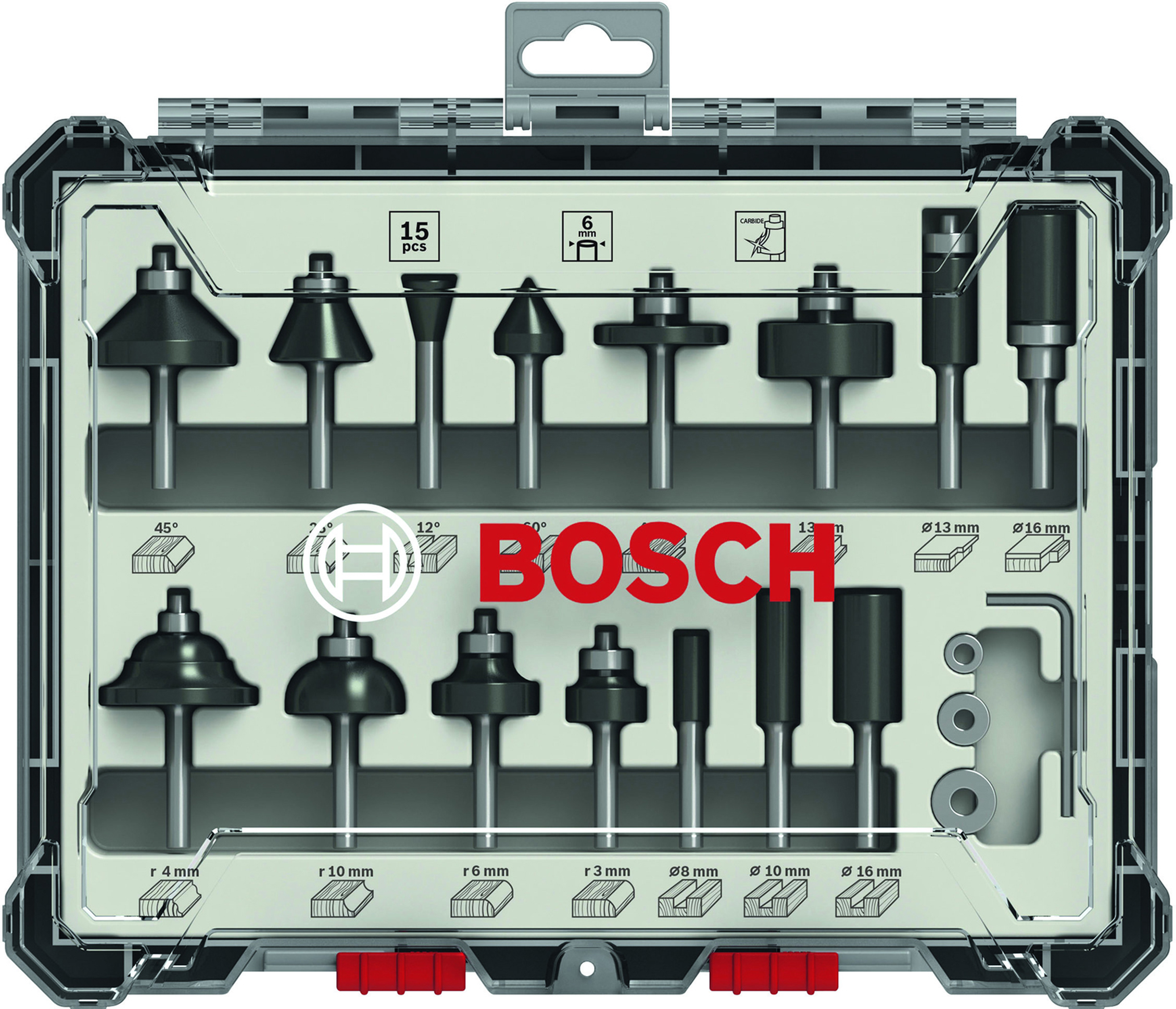 Zestaw frezów 15 szt. uchwyt 6 mm BOSCH