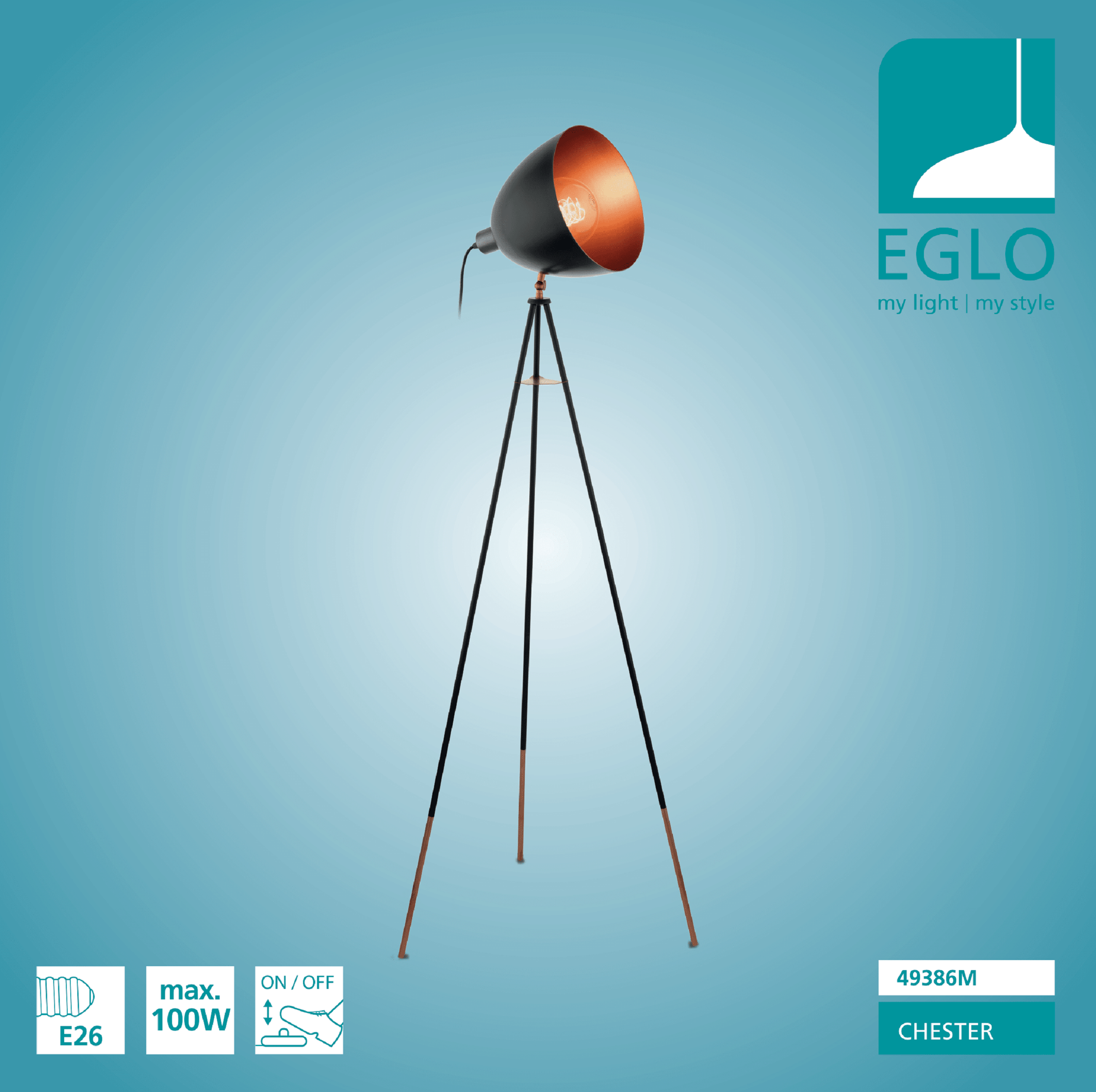 Lampada da terra Chester in acciaio, H 135.5 cm, E27 MAX60W EGLO - 4