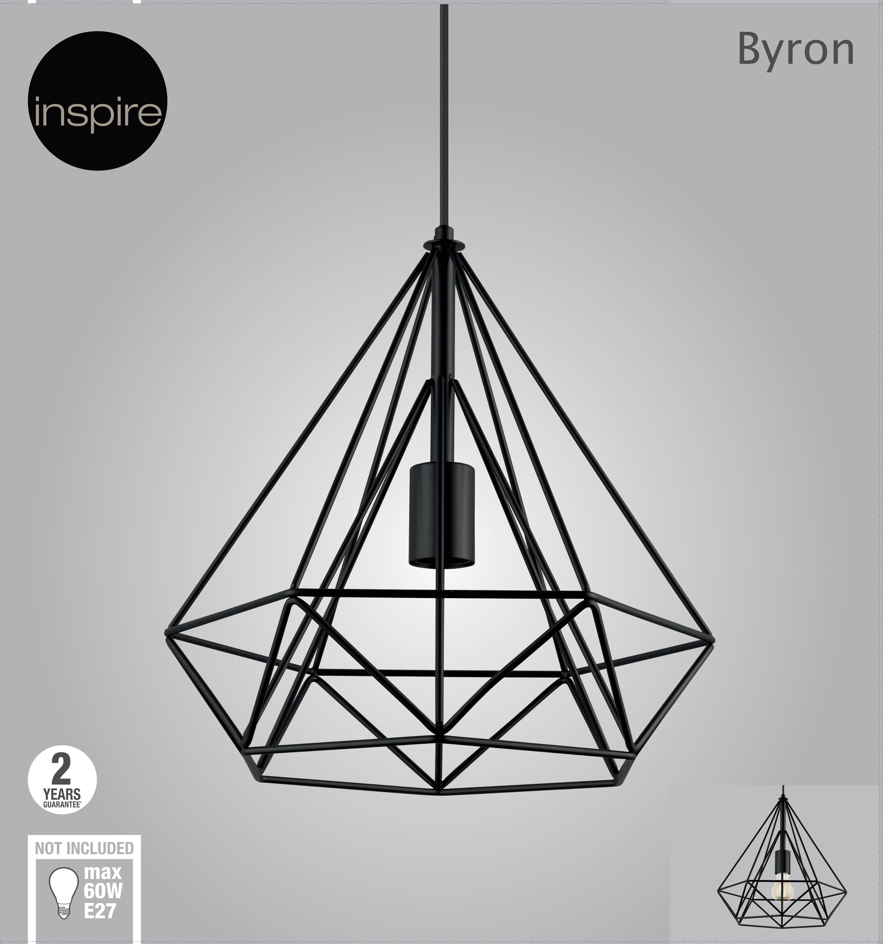 Lampadario Design Byron nero paralume nero E27 Ø36.5cm INSPIRE - 25
