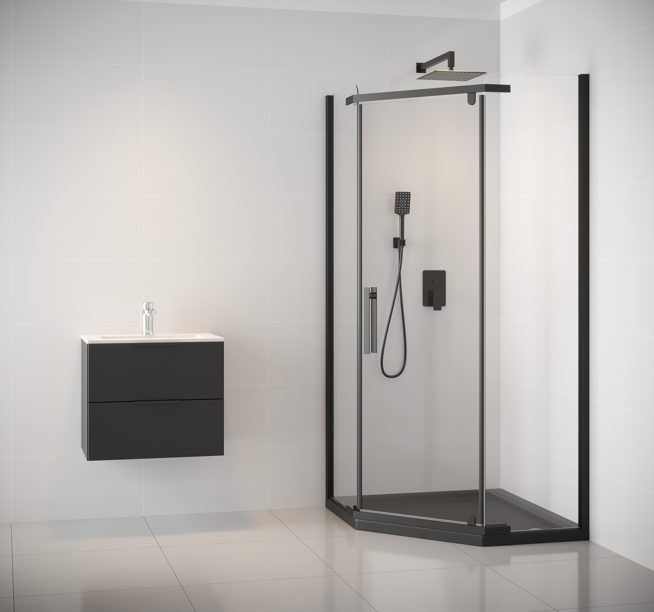 Brodzik Zintegrowany Pięciokątny Sensea Frigo 80 x 80 x 12 cm Biały Gładki - 7