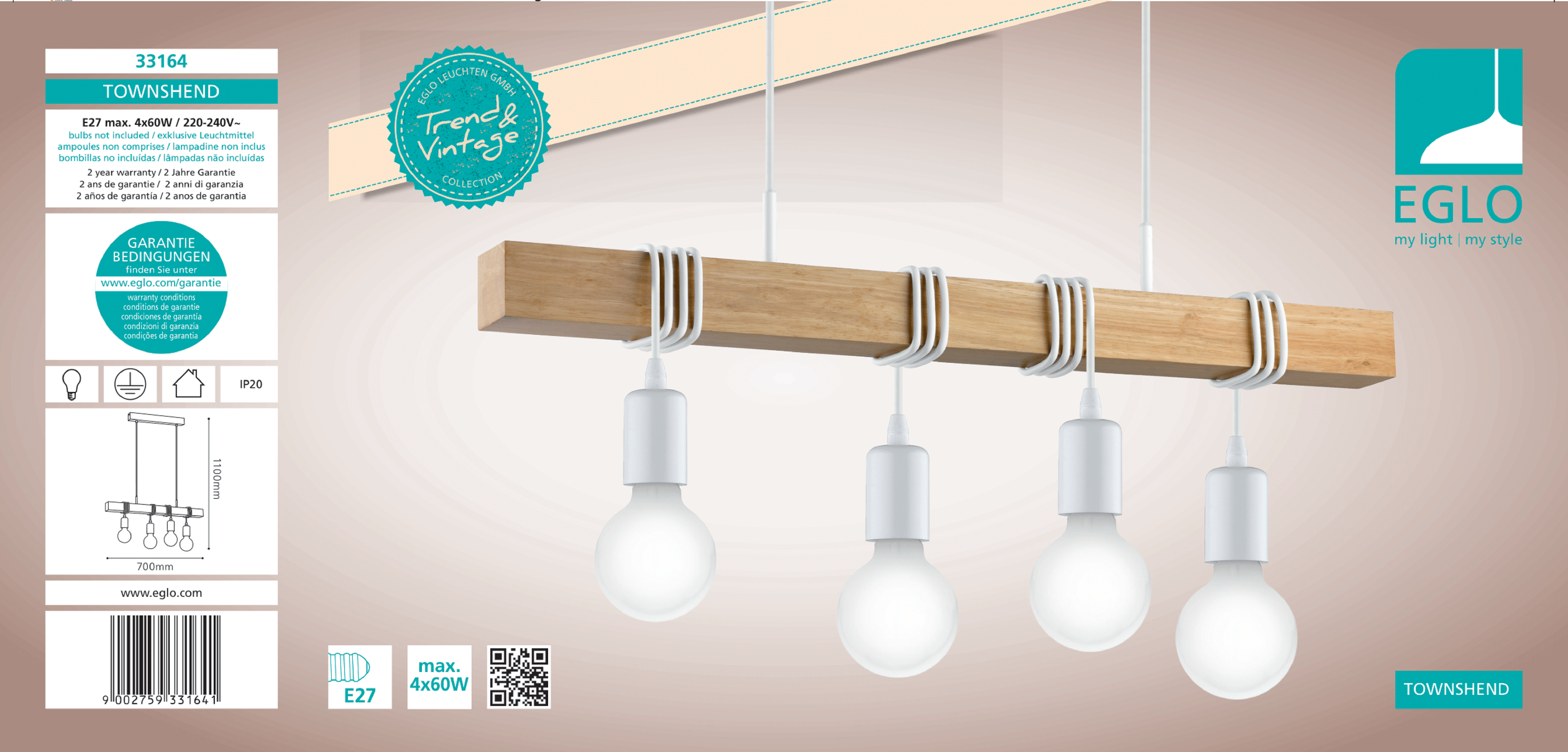 Lampa wisząca Townshend biała E27 Eglo - 3