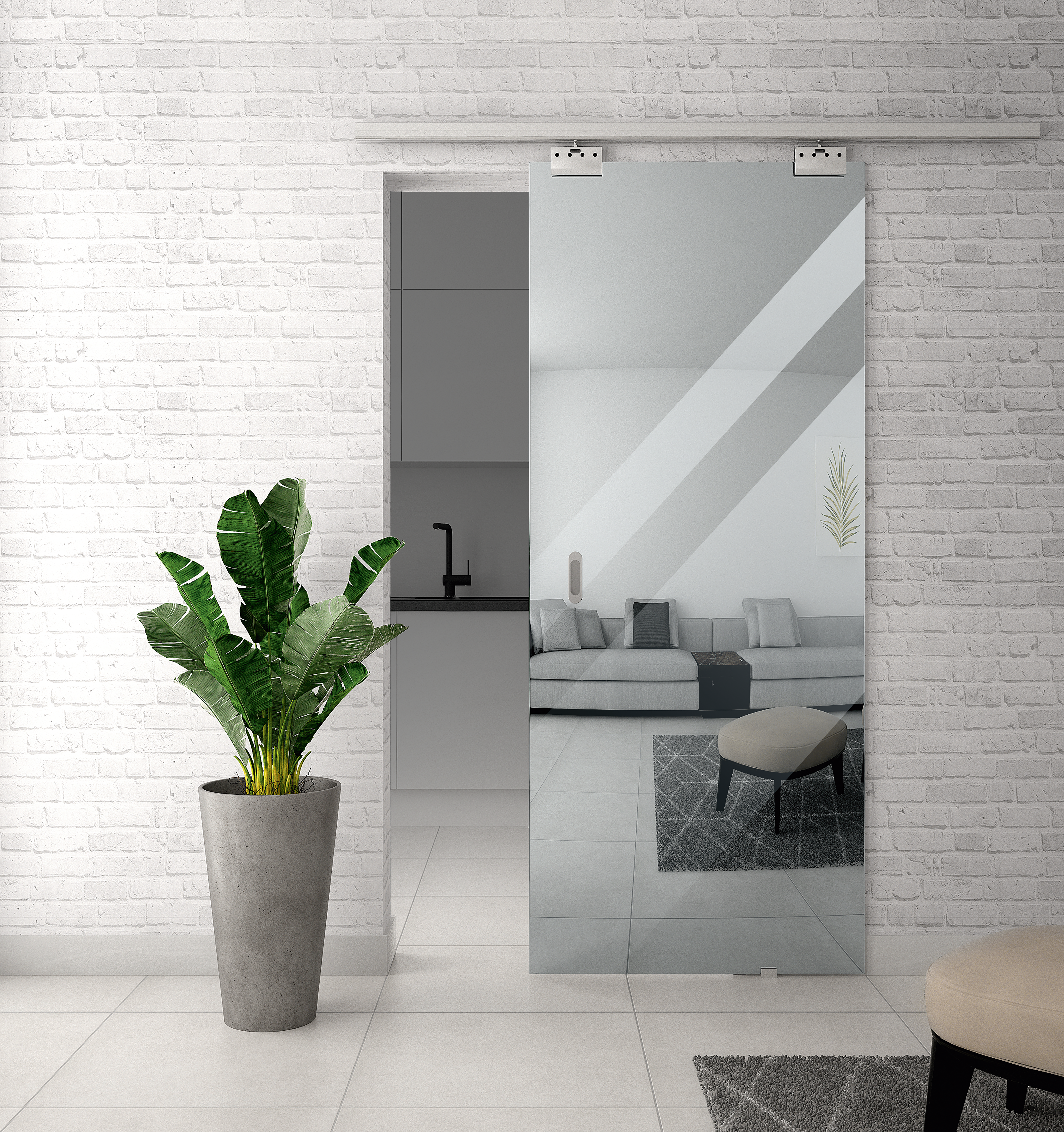 System przesuwny do drzwi przesuwnych aluminiowy z samodomykaczem Belem dł. 186 cm Artens - 2