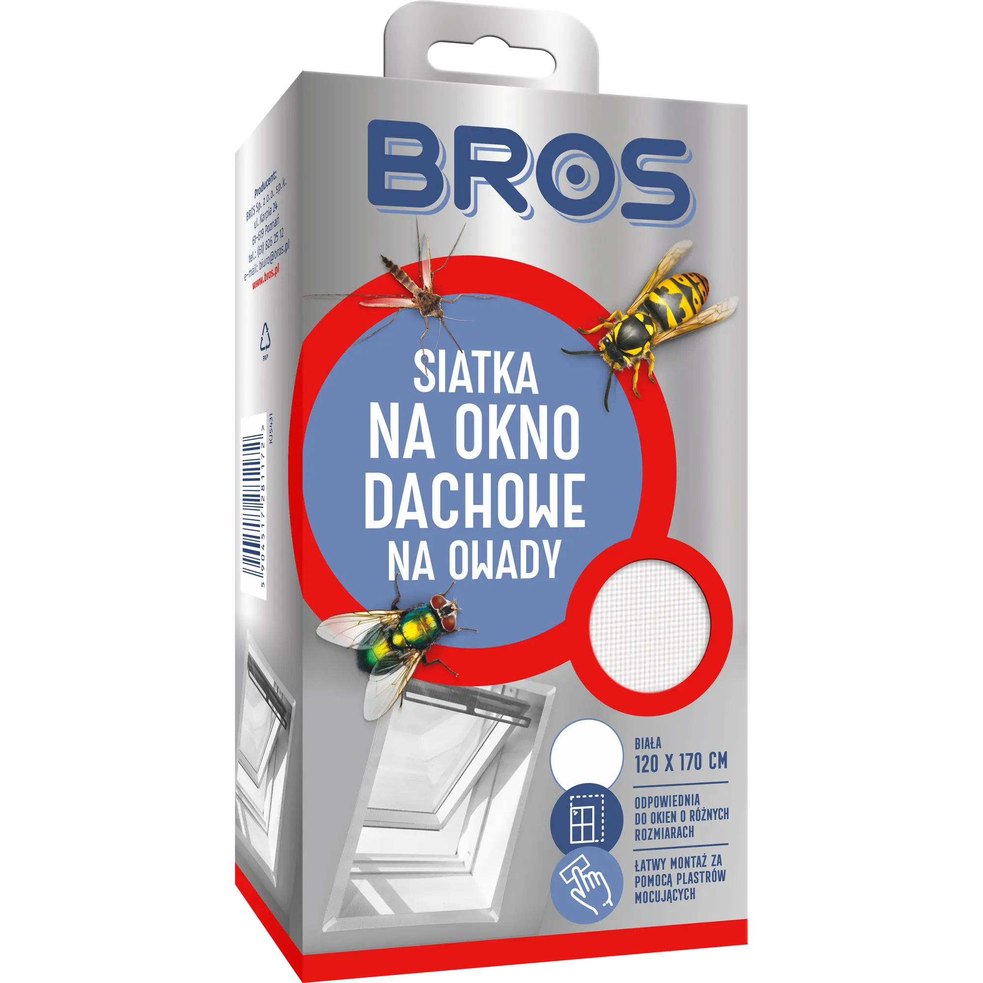 Moskitiera na okno dachowe 120x170 cm Biała Bros