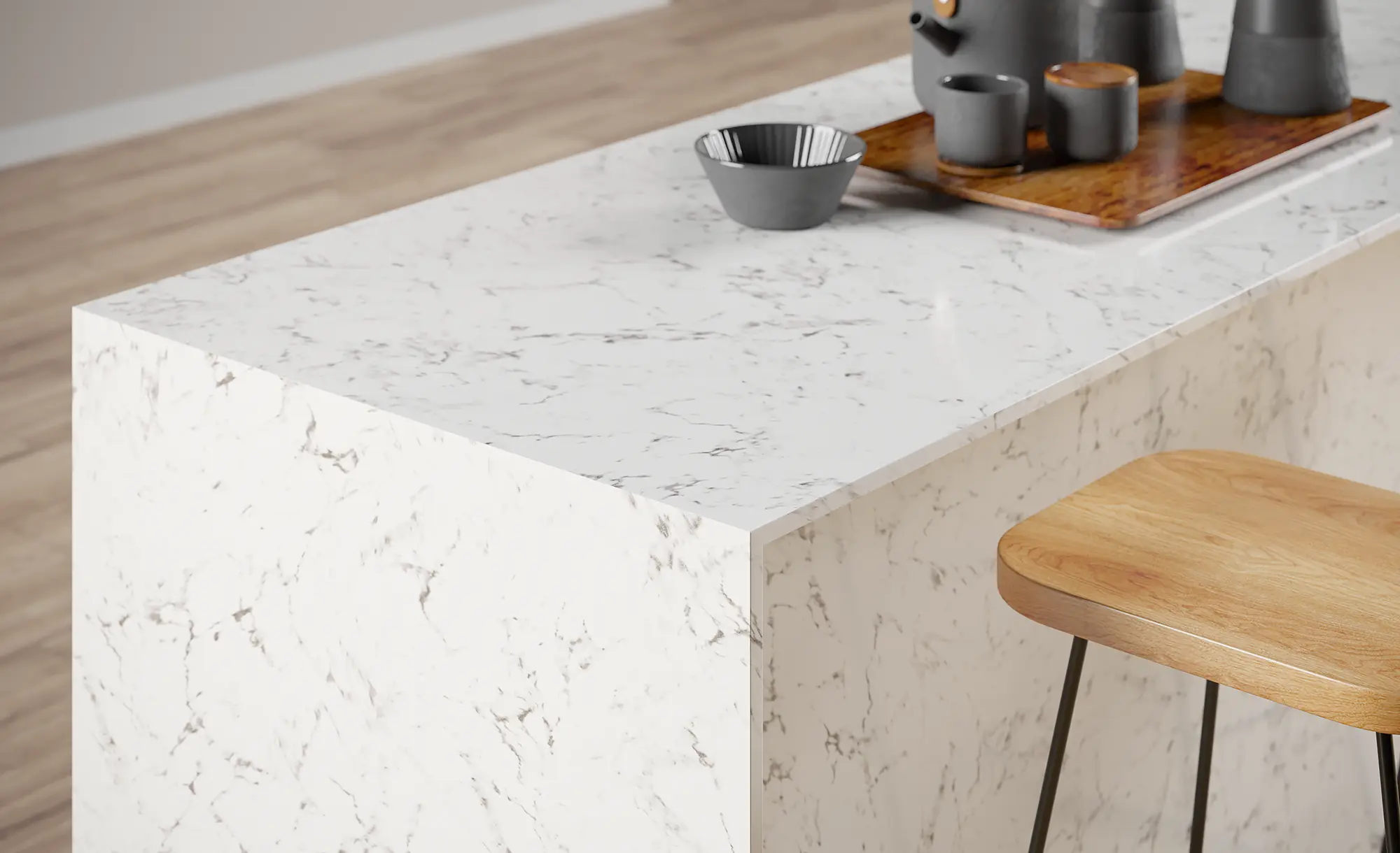Blat kuchenny kompaktowy marmur bianco 404c 65.5x307 cm - 3