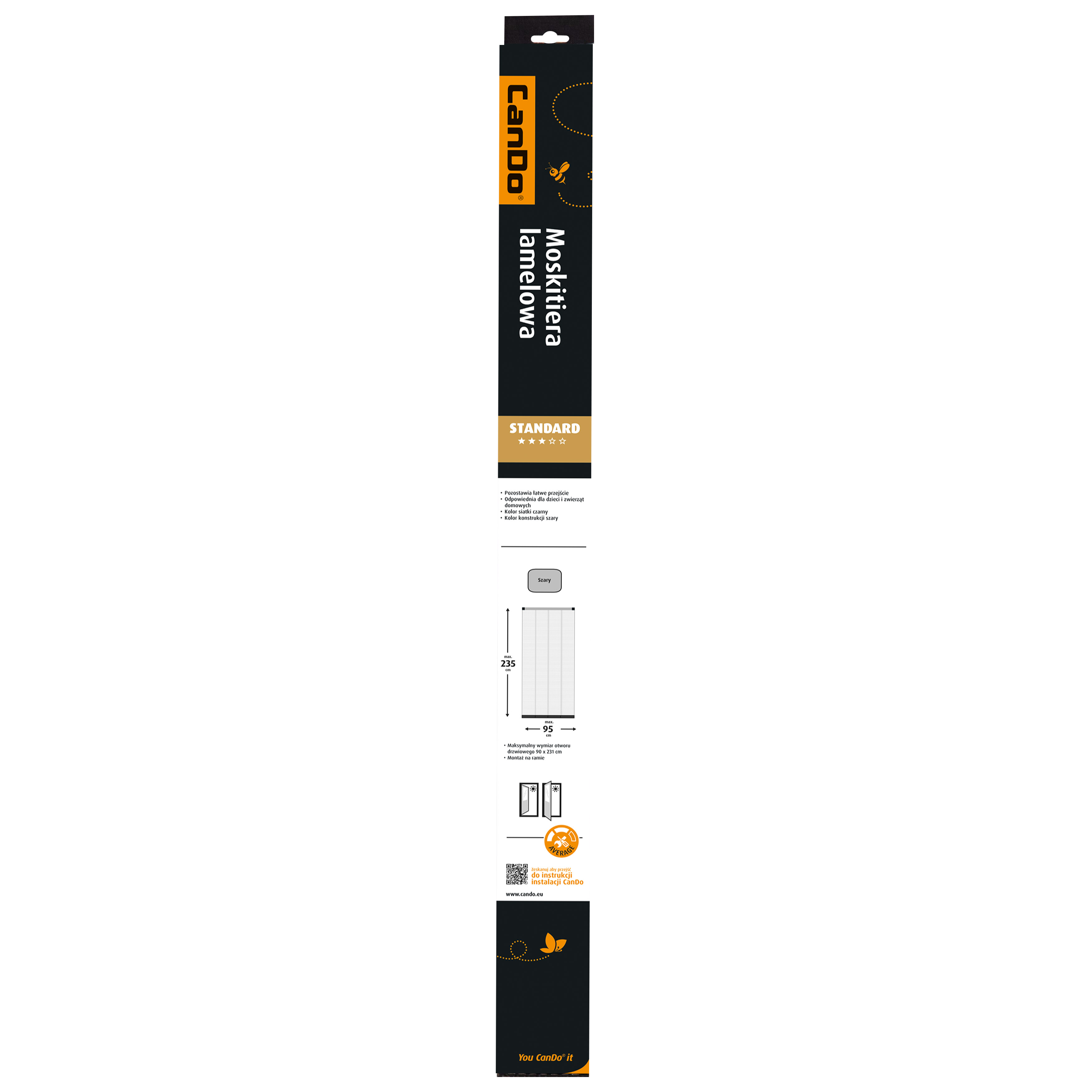 Moskitiera lamelowa standard na drzwi 95x235 cm czarna Cando
