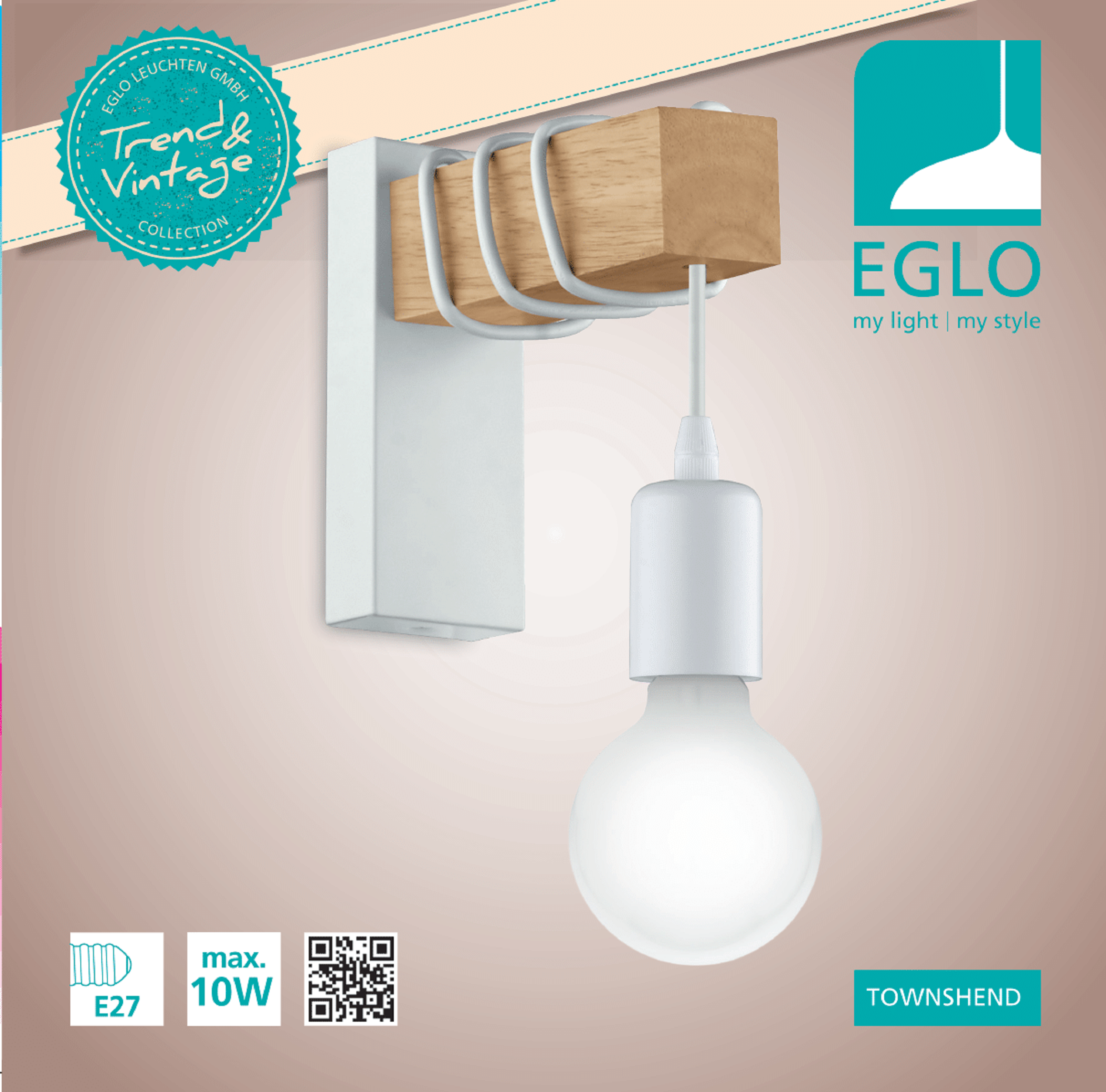 Kinkiet Townshend biały z drewnem E27 Eglo - 10