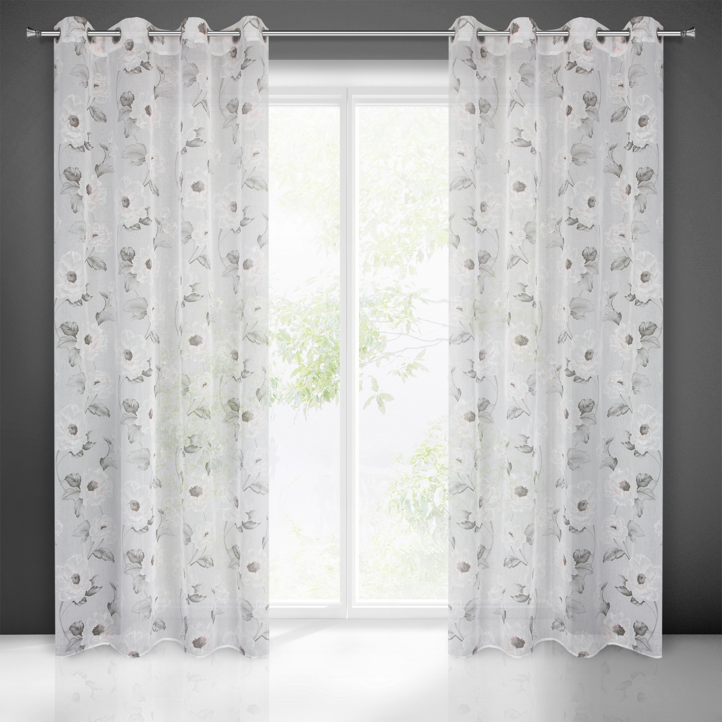 Firana na przelotkach Bessy 140 x 250 cm biało-szara - 2