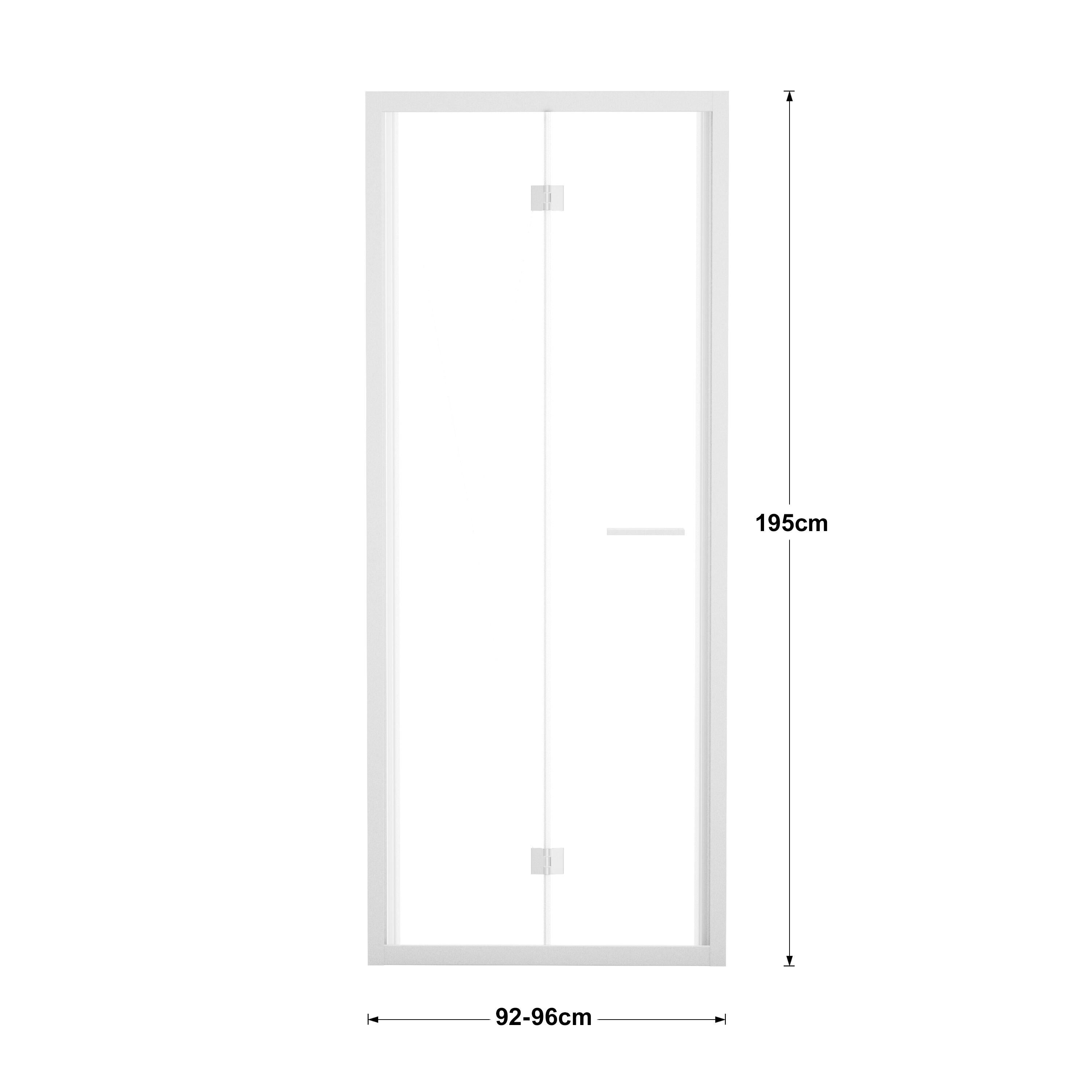 Porta doccia pieghevole L 92-96 cm x H 195 cm per nicchia in vetro trasparente SP. 6 mm, profilo opaco bianco, serie Record - 5
