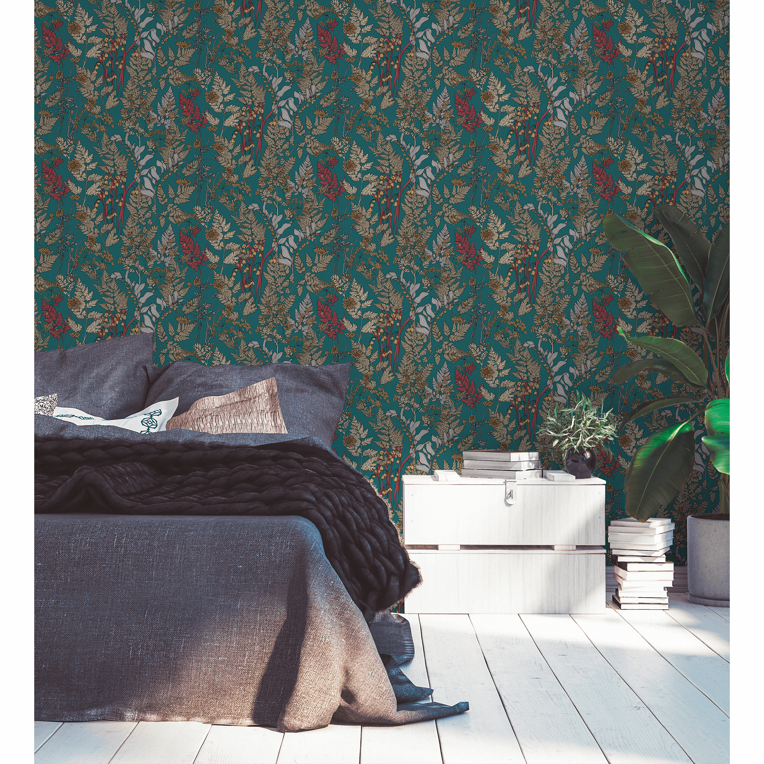 Tapeta Floral Impression 377515 zielona morska winylowa na flizelinie - 2