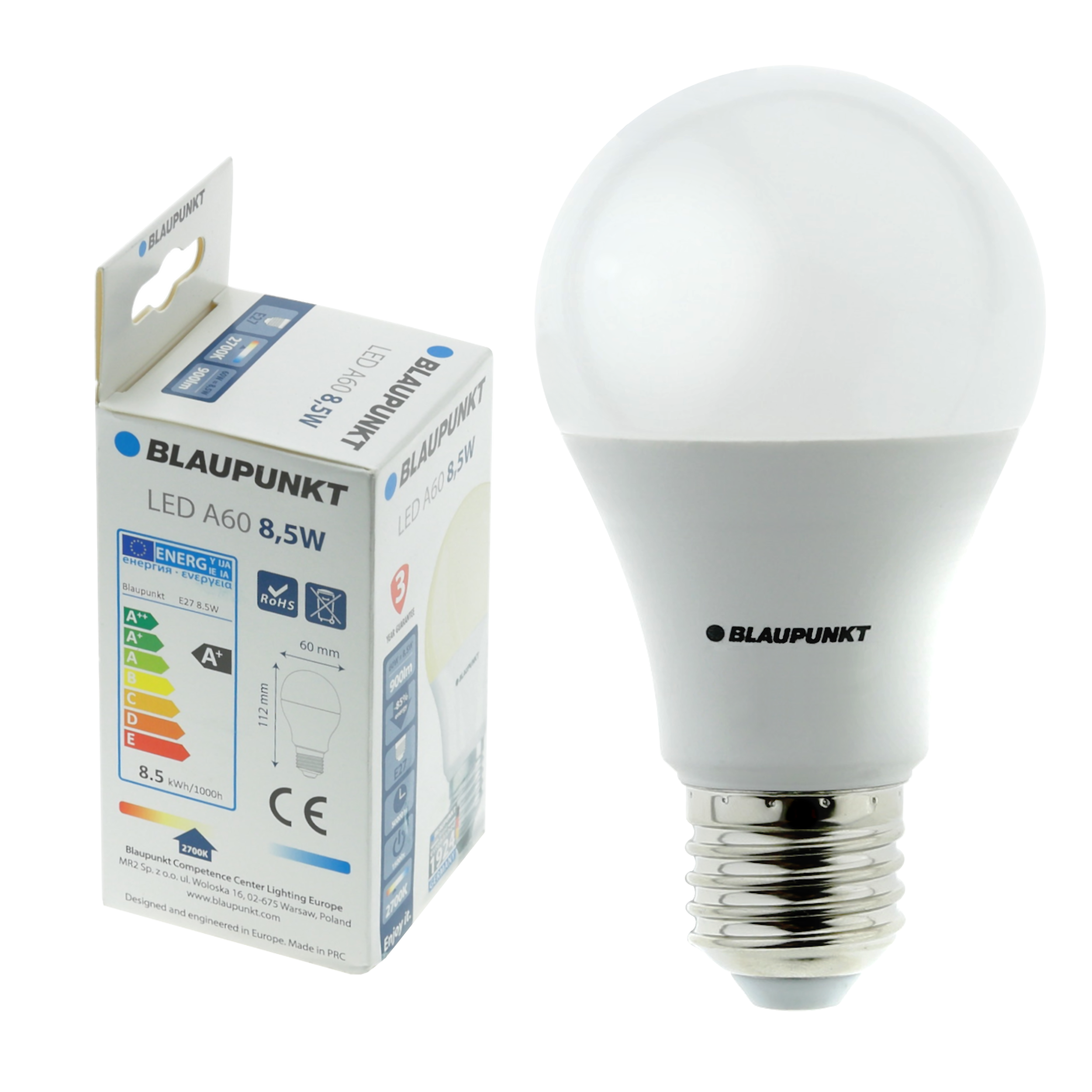 Żarówka LED E27 8.5 W = 60 W 900 lm Neutralna biel Blaupunkt