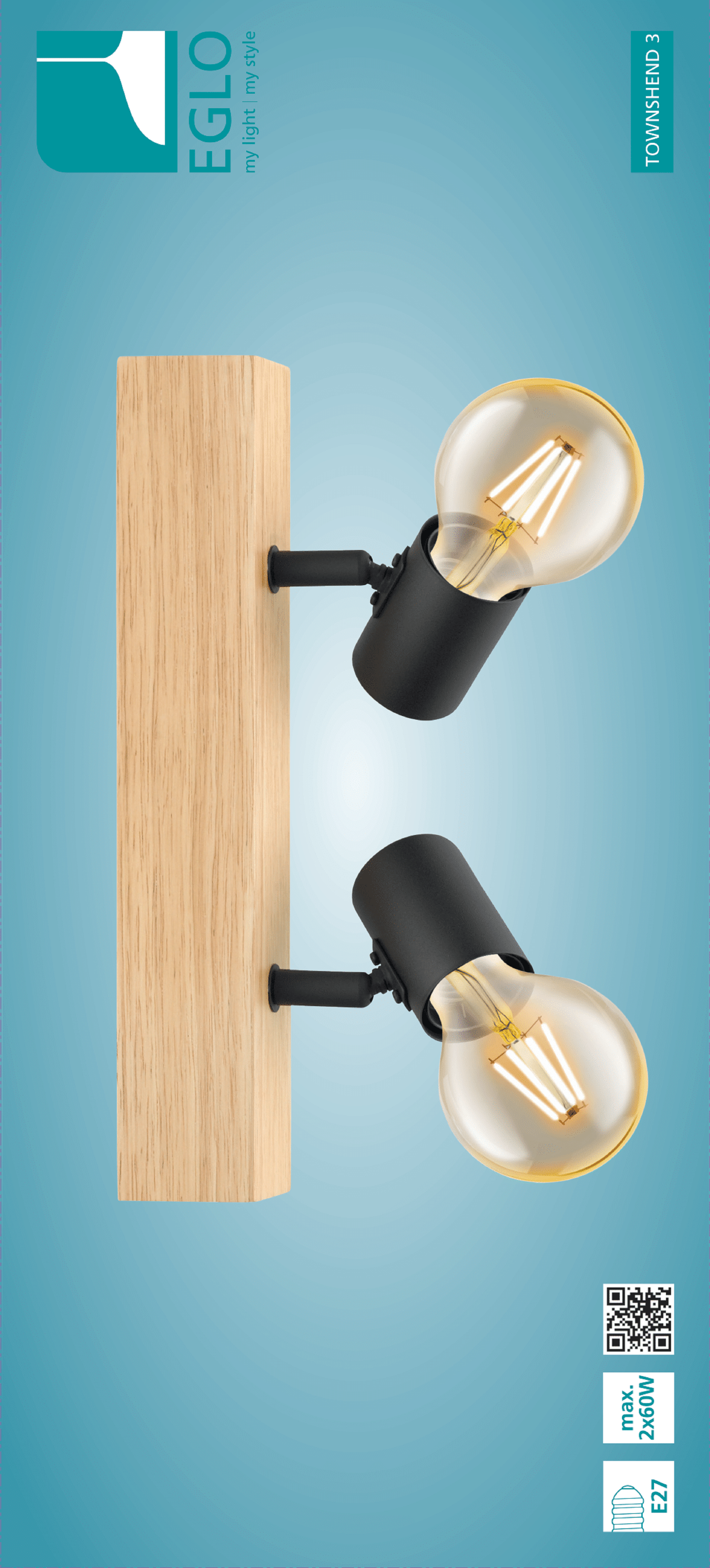 Faretto decorativo senza fonte luminosa TOWNSHEND in legno marrone E27 EGLO 2 luci - 16