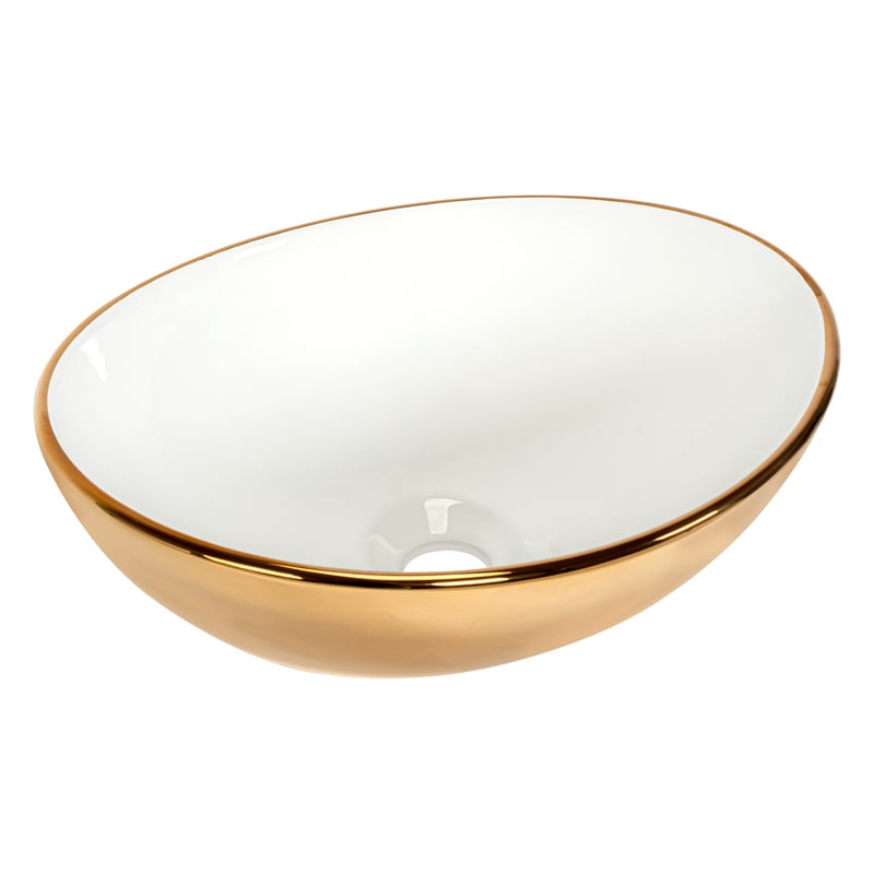 Umywalka ceramiczna nablatowa Sara biało-złota 40.5 x 33 Basaro