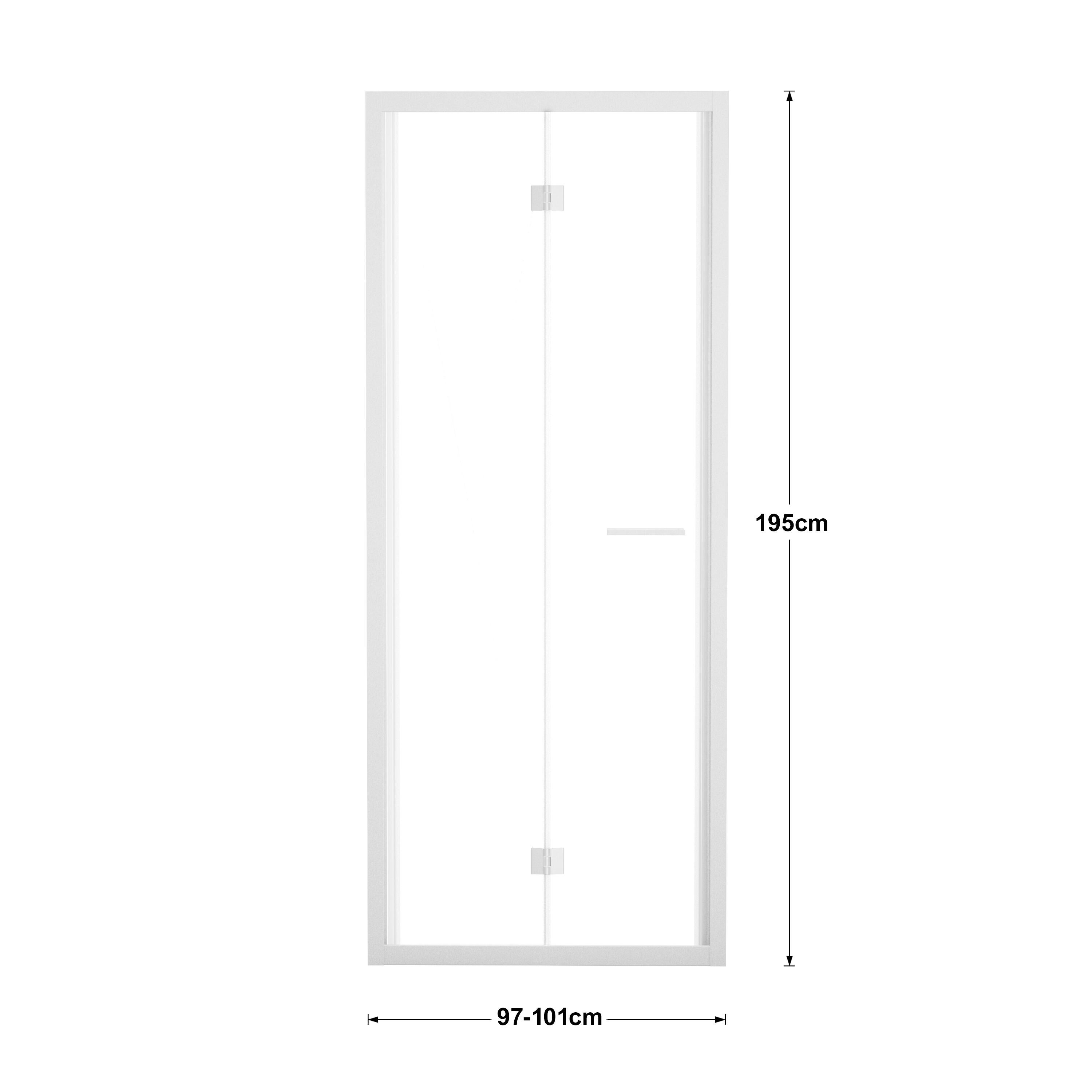 Porta doccia pieghevole L 97-101 cm x H 195 cm per nicchia in vetro trasparente SP. 6 mm, profilo opaco bianco, serie Record - 6