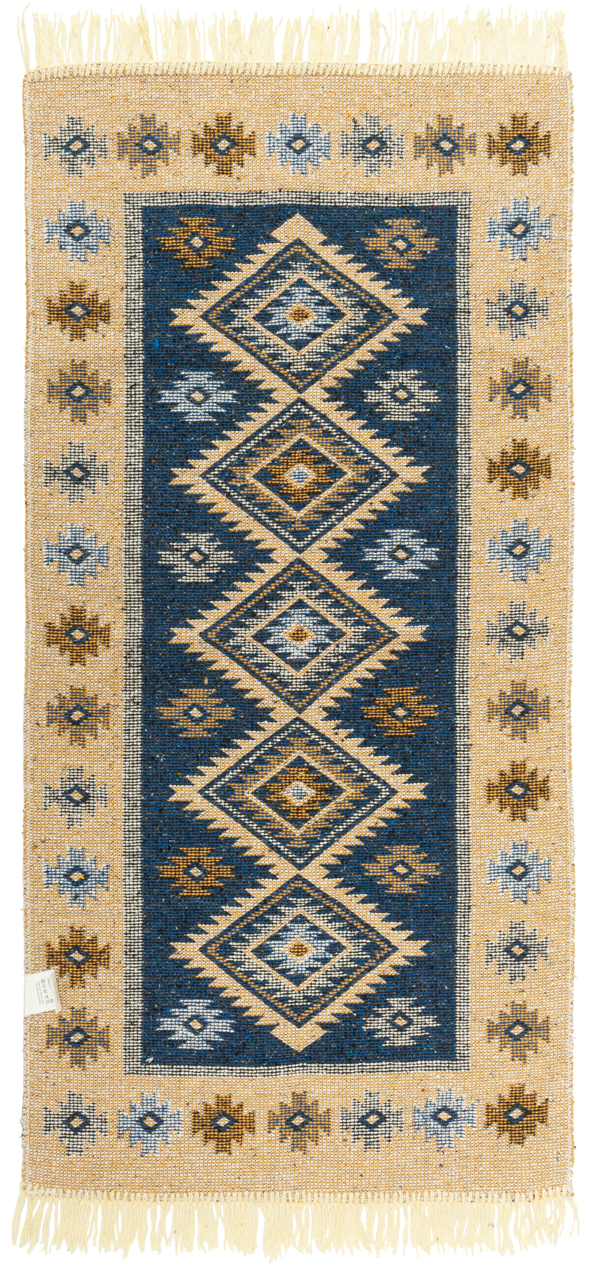 Dywan z frędzlami Kilim dwustronny niebieski 80 x 150 cm