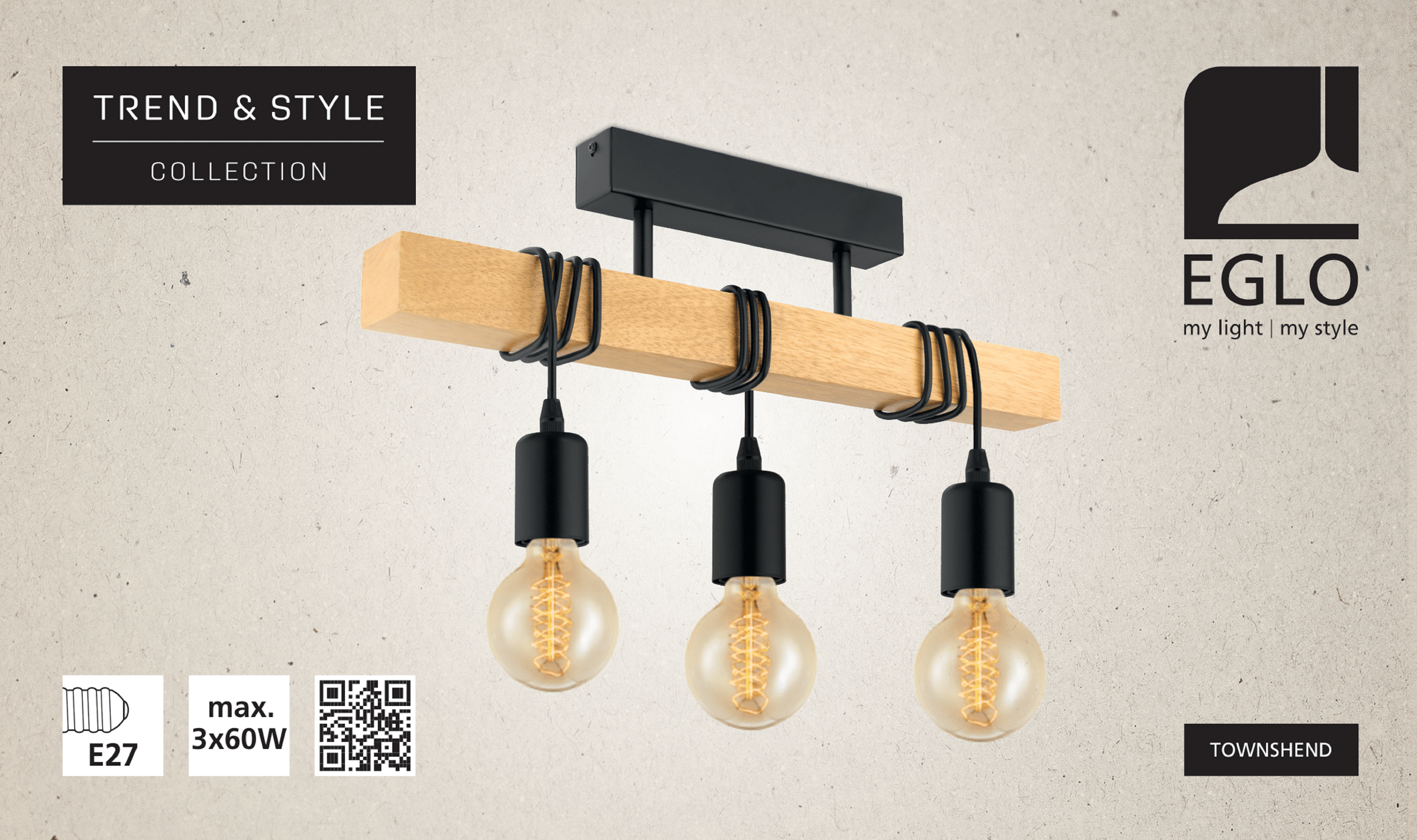 Lampa wisząca Townshend czarny 3 x E27 Eglo - 13